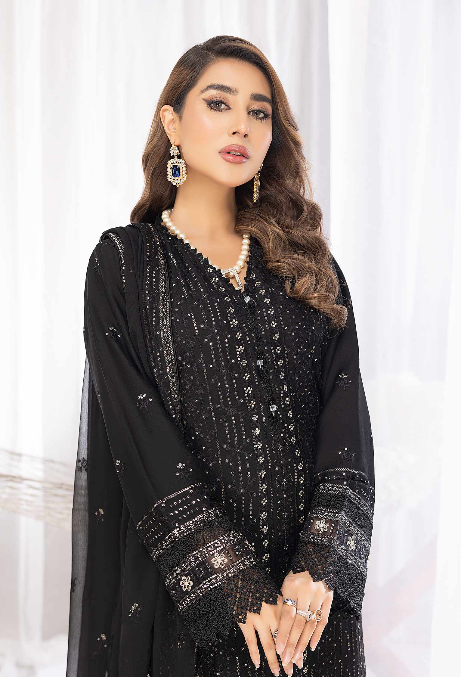 Marble Black - Embroidered Chiffon Pret 3PC - Image 5