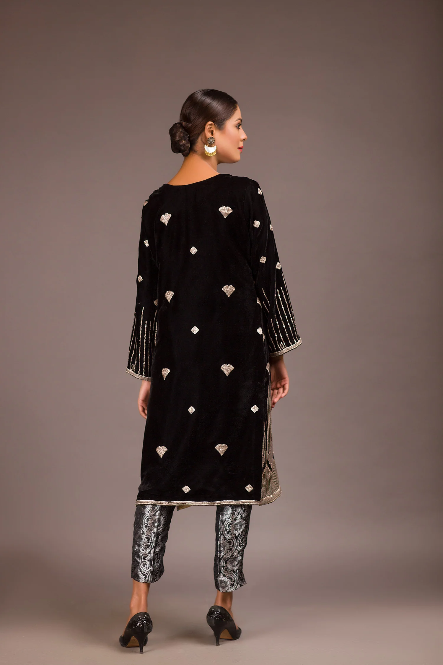 Marin Black - Embroidered Velvet Unstitch Kurti - Image 2