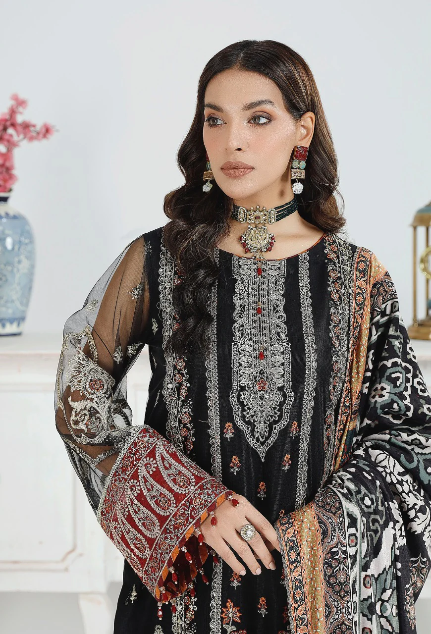 Midnight  Glaze - Embroidered Unstitched - Image 5