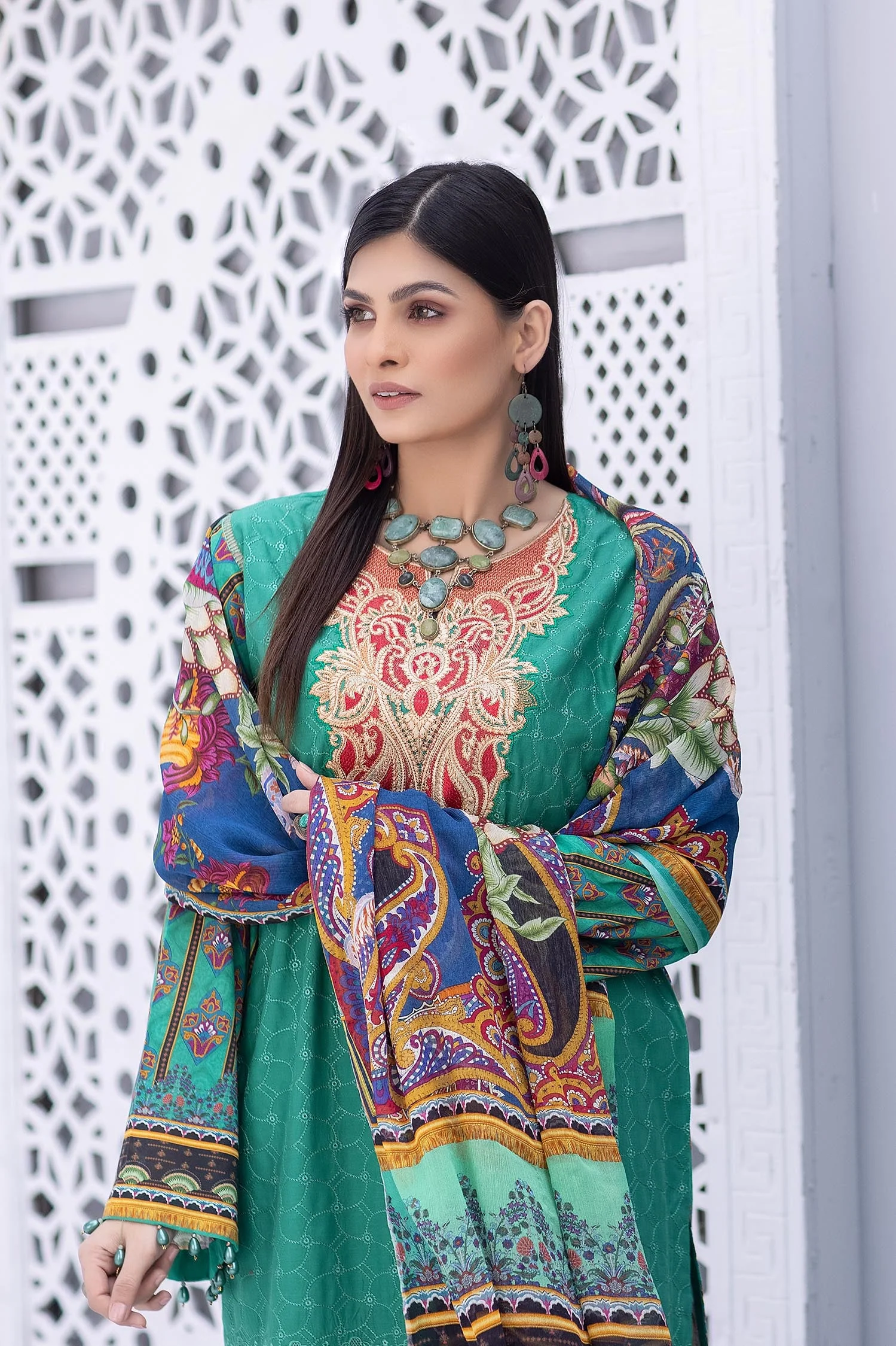 Misty Aqua - Embroidered Chikankari & Printed Lawn - Image 3