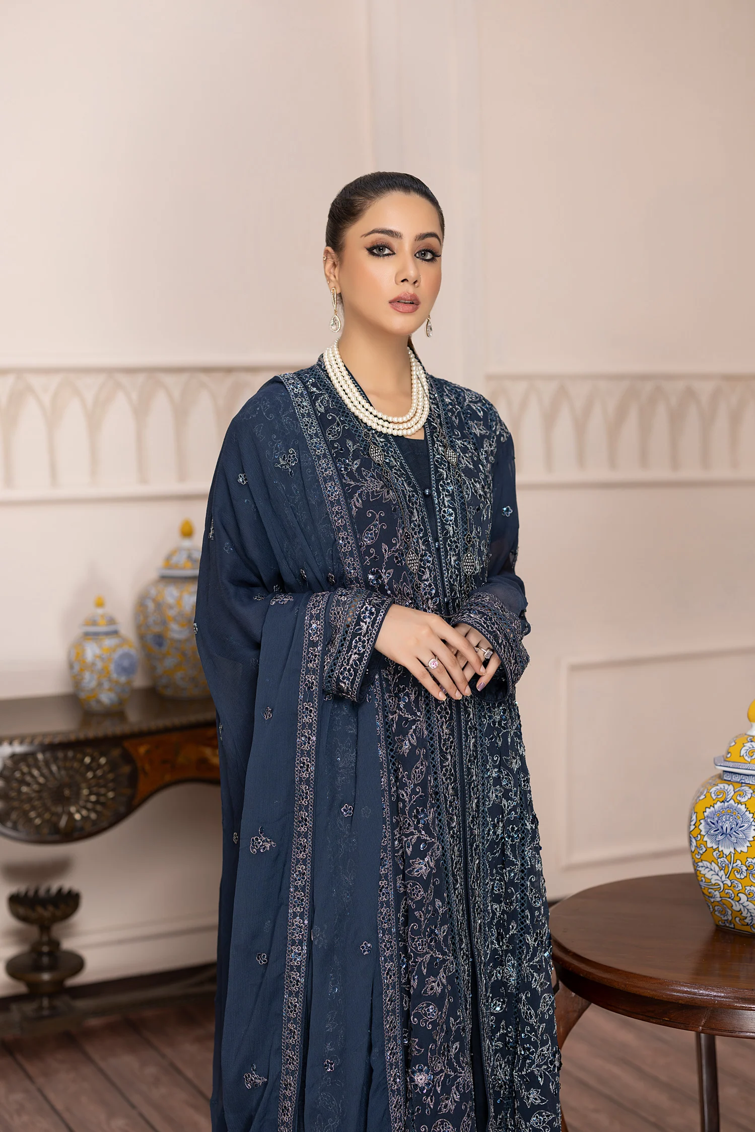 Mystical Missry - Embroidered Chiffon Gown Pret 3PC - Image 3
