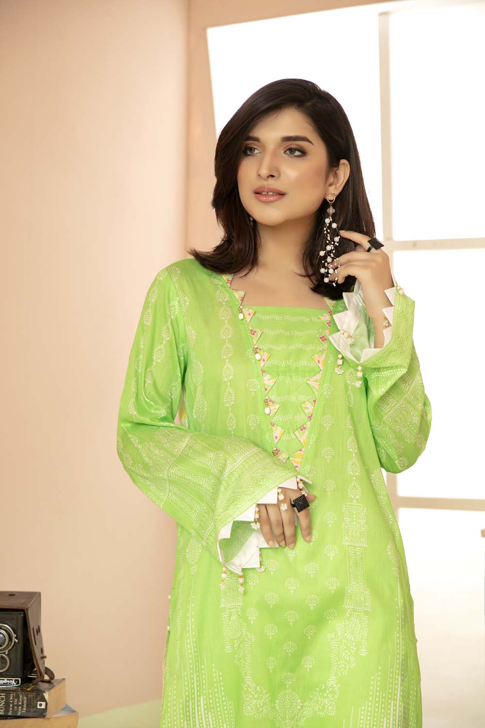 Neon Green - Printed Stitch Kurti - Image 3