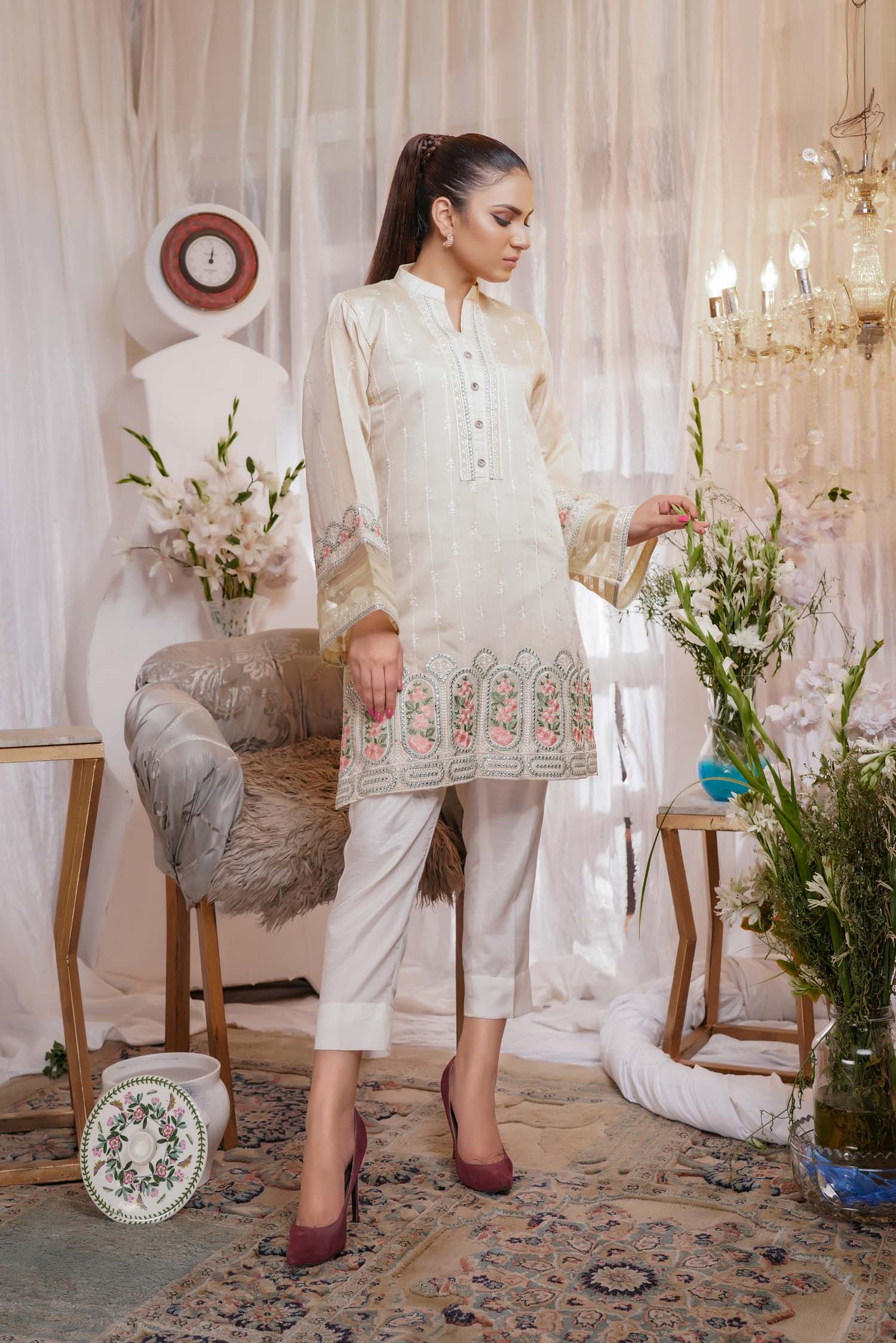 Oblivision - Embroidered Paper Silk Stitch Kurti - Image 2