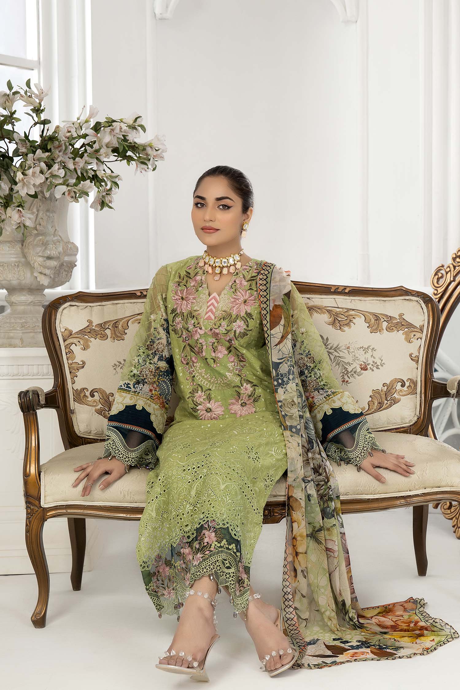 Olive Green - Chikankari Lawn 3PC - Image 3