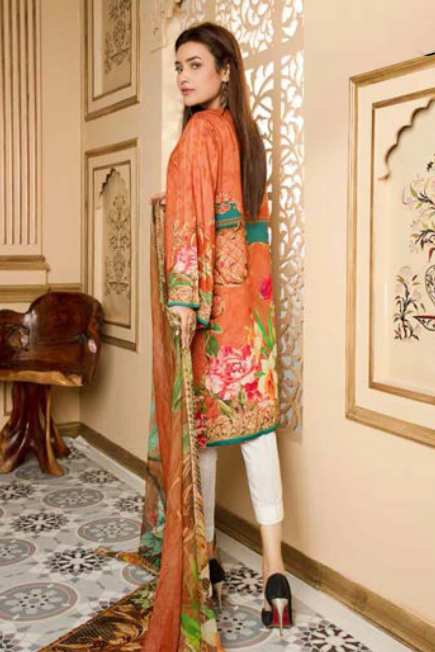 Orangle - Digital Printed and Embroidered Linen 3PC - Image 2