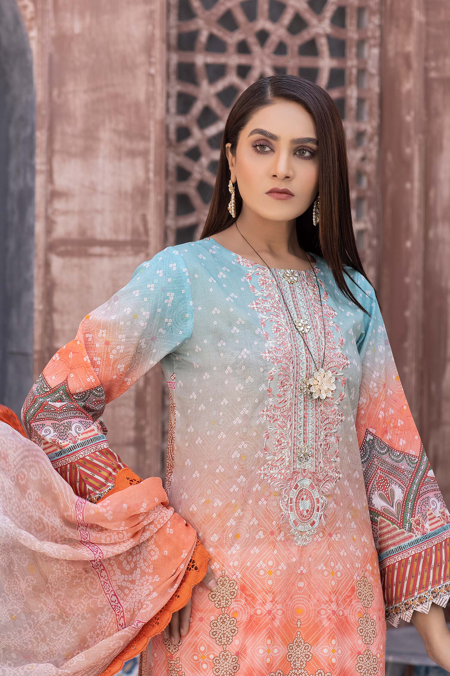 Pale Chestnut - Digital Printed & Embroidered Lawn - Image 3
