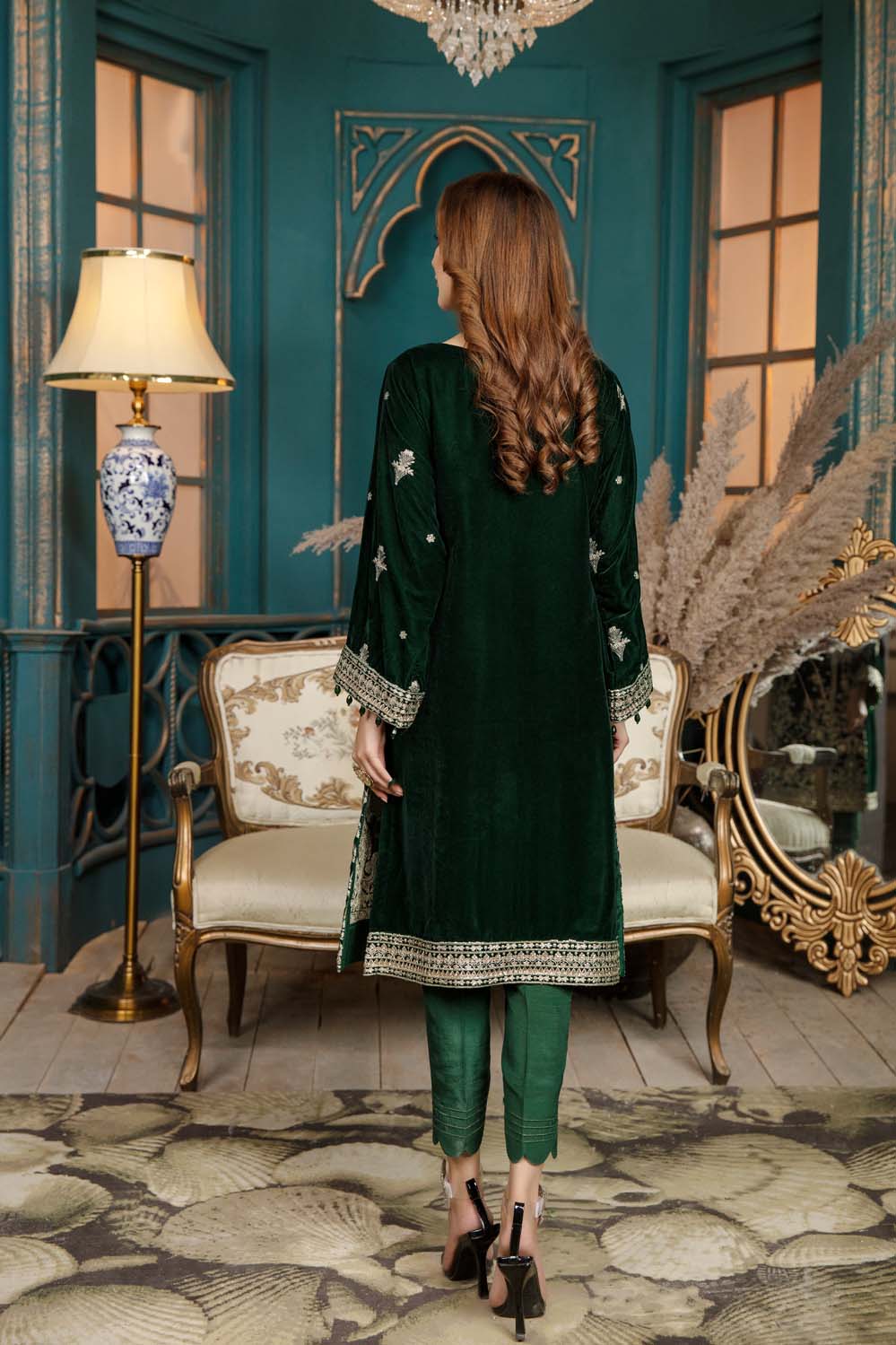 Pale Green - Stitched Embroidered Velvet 2PC - Image 2