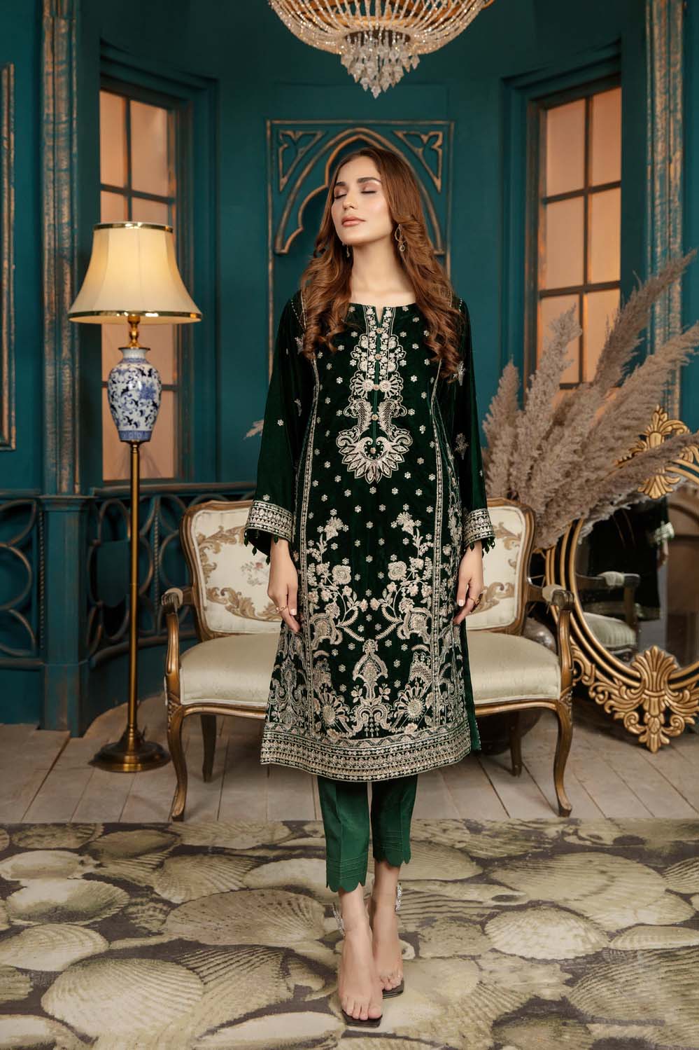 Pale Green - Stitched Embroidered Velvet 2PC - Image 3