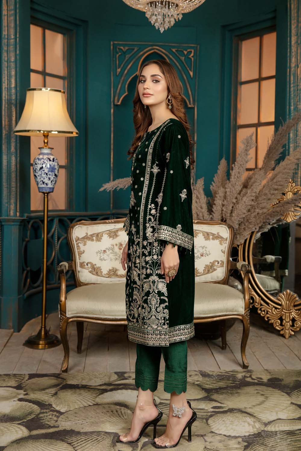 Pale Green - Stitched Embroidered Velvet 2PC - Image 5