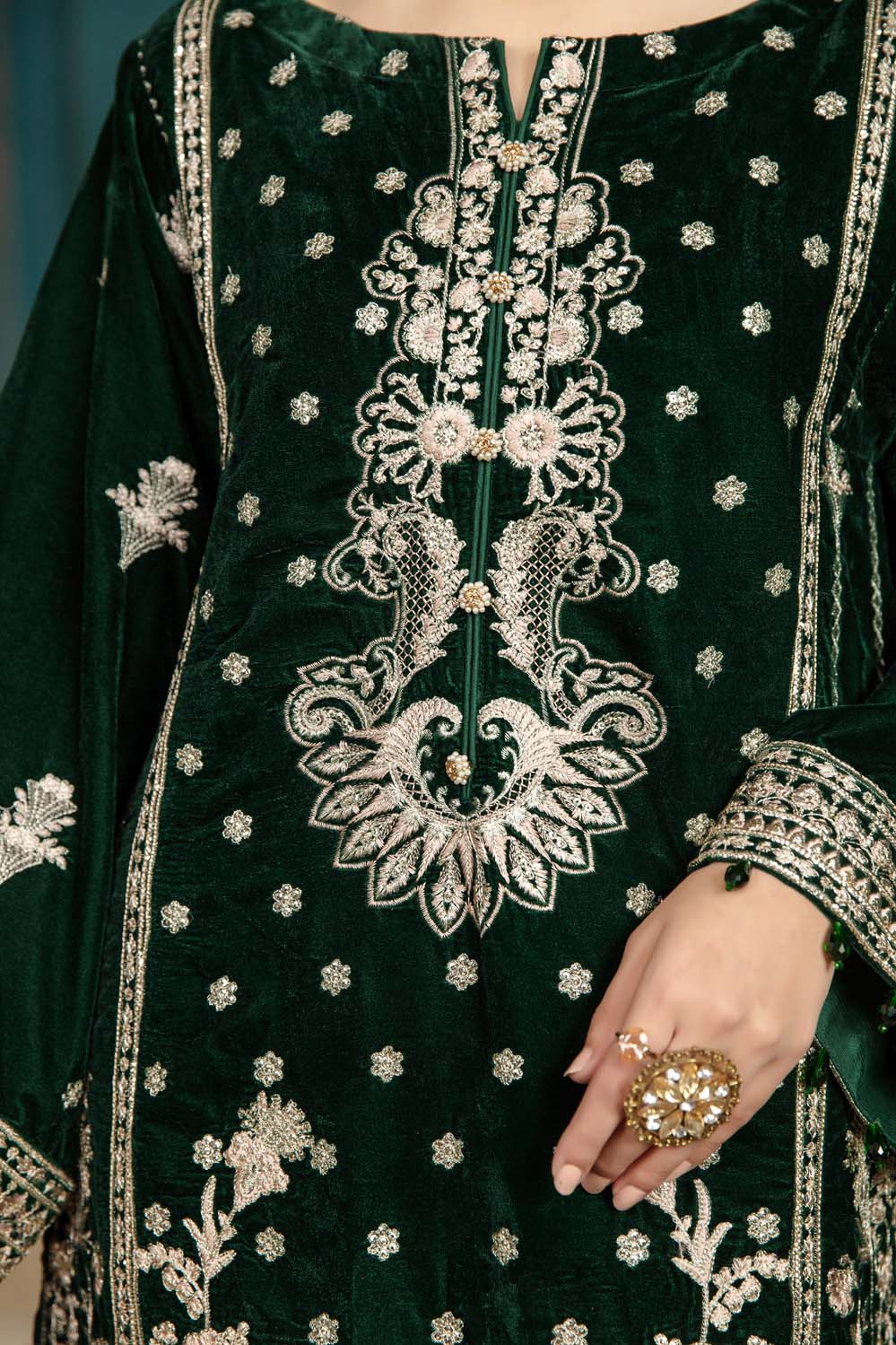 Pale Green - Stitched Embroidered Velvet 2PC - Image 8