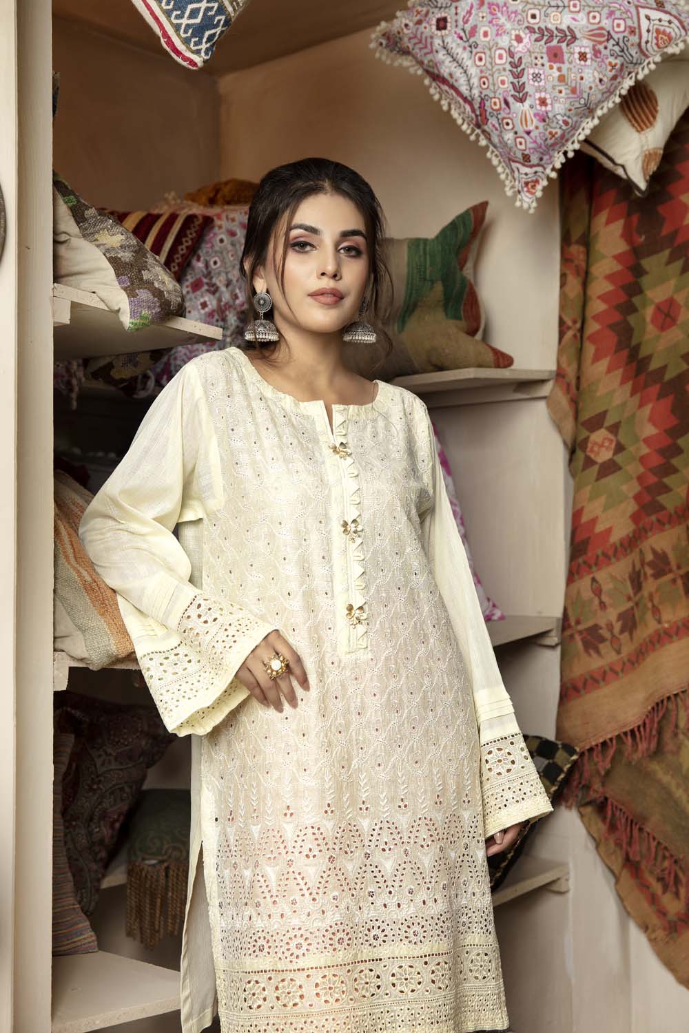 Pale Smoke - Embroidered Chikankari Stitched Kurti - Image 3