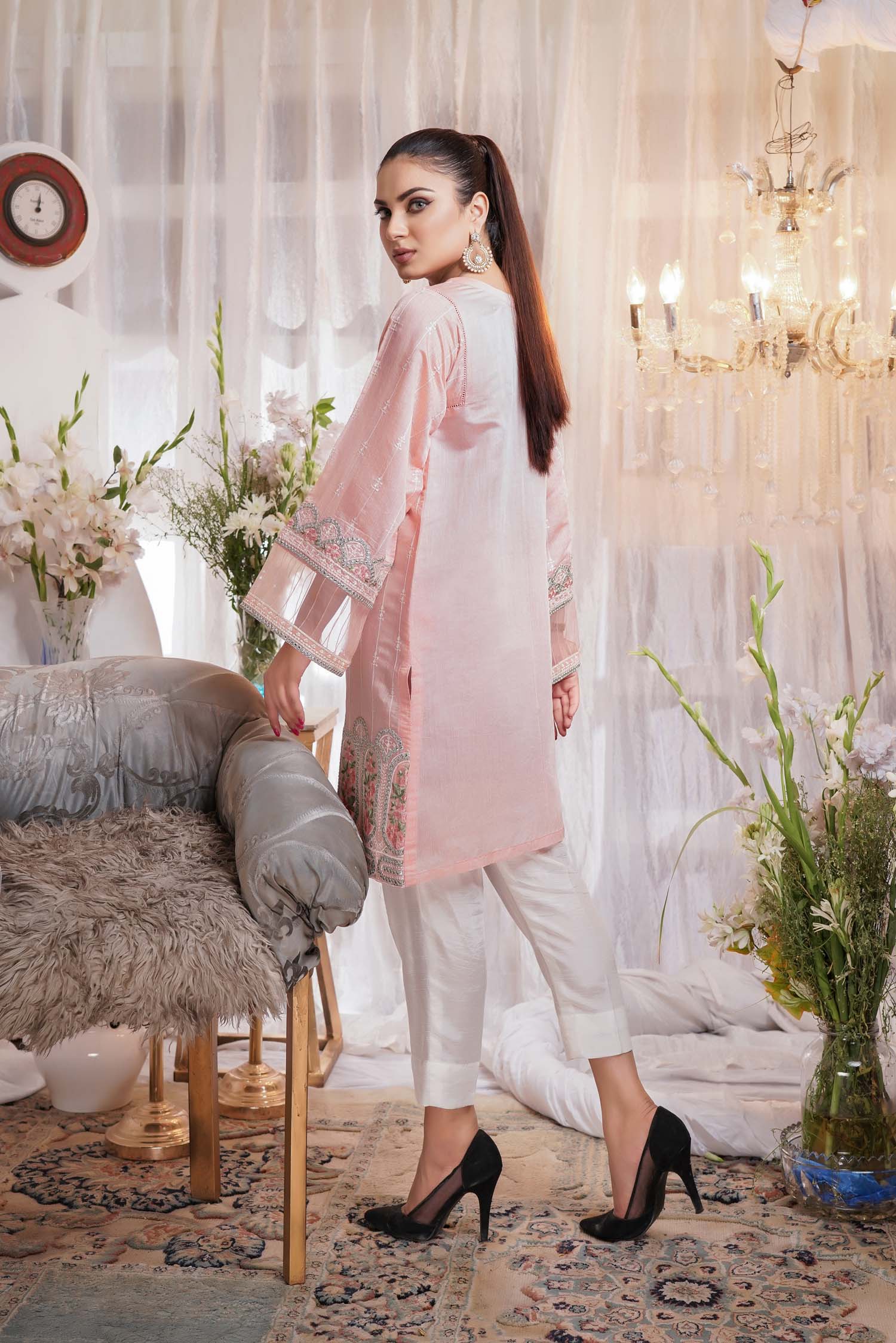 Palm - Embroidered Paper Silk Stitch Kurti - Image 2