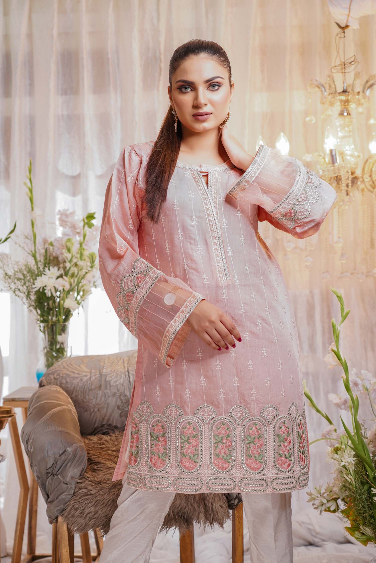 Palm - Embroidered Paper Silk Stitch Kurti - Image 3