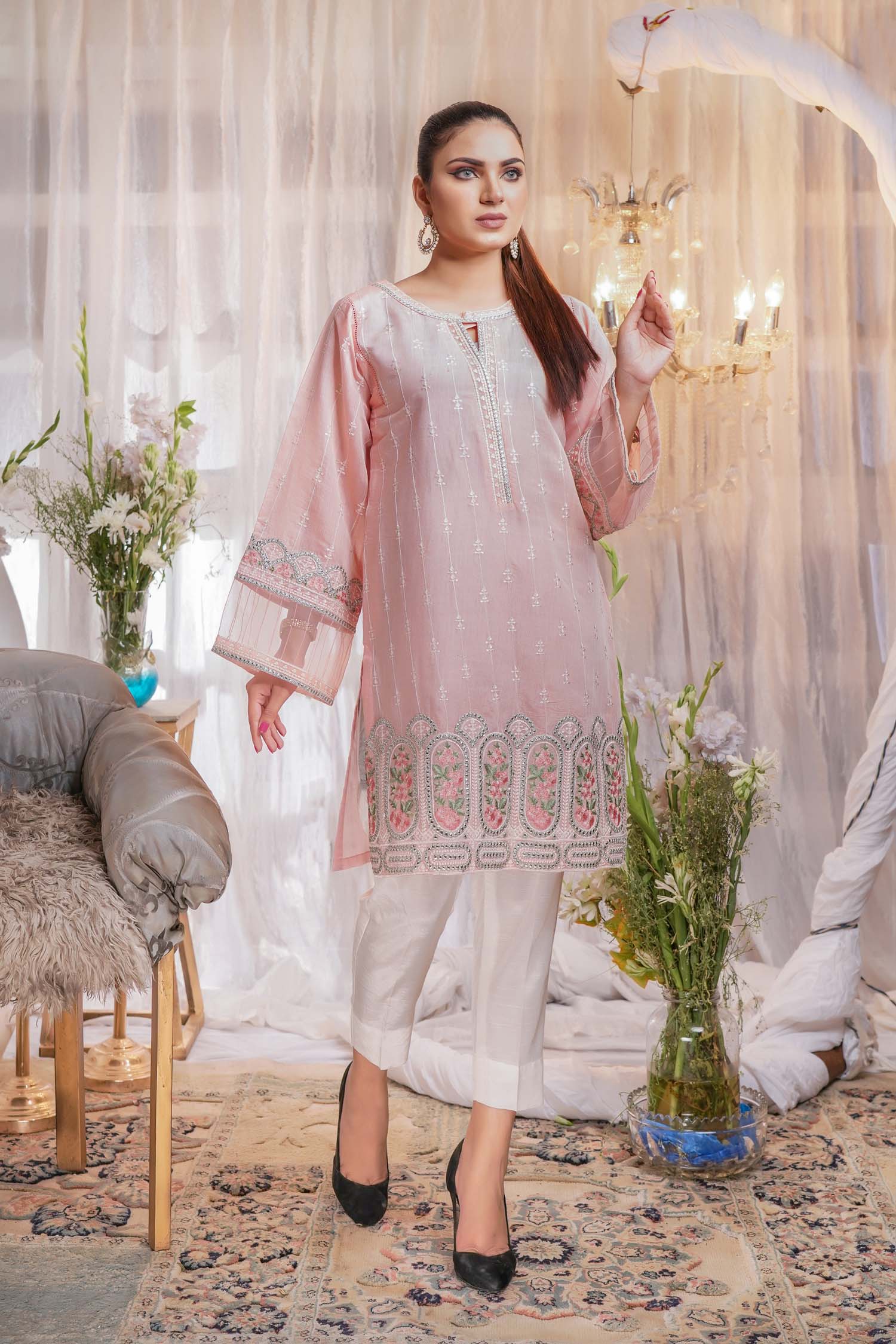 Palm - Embroidered Paper Silk Stitch Kurti - Image 4