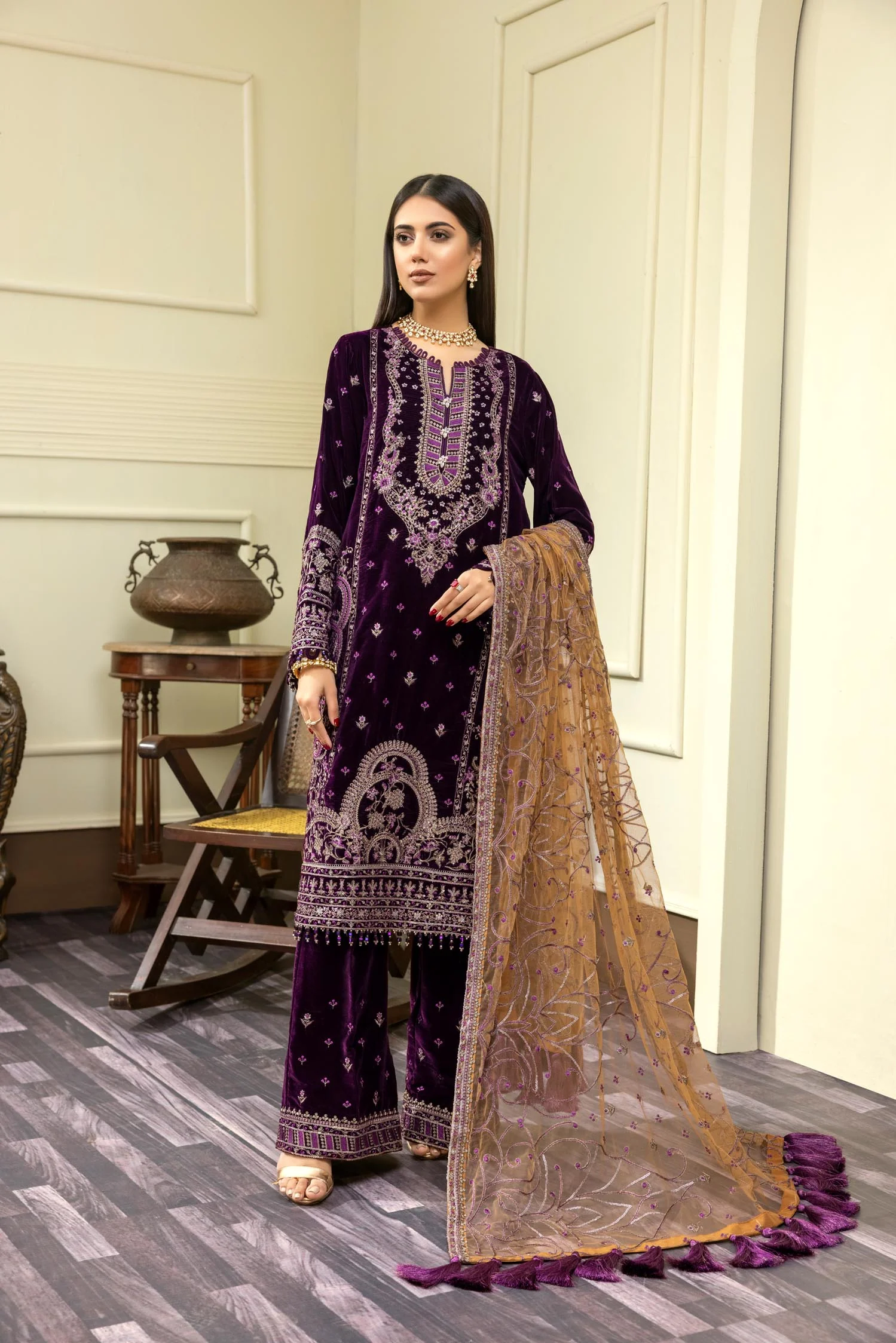 Palm Swill - Embroidered Velvet 3PC - Image 3