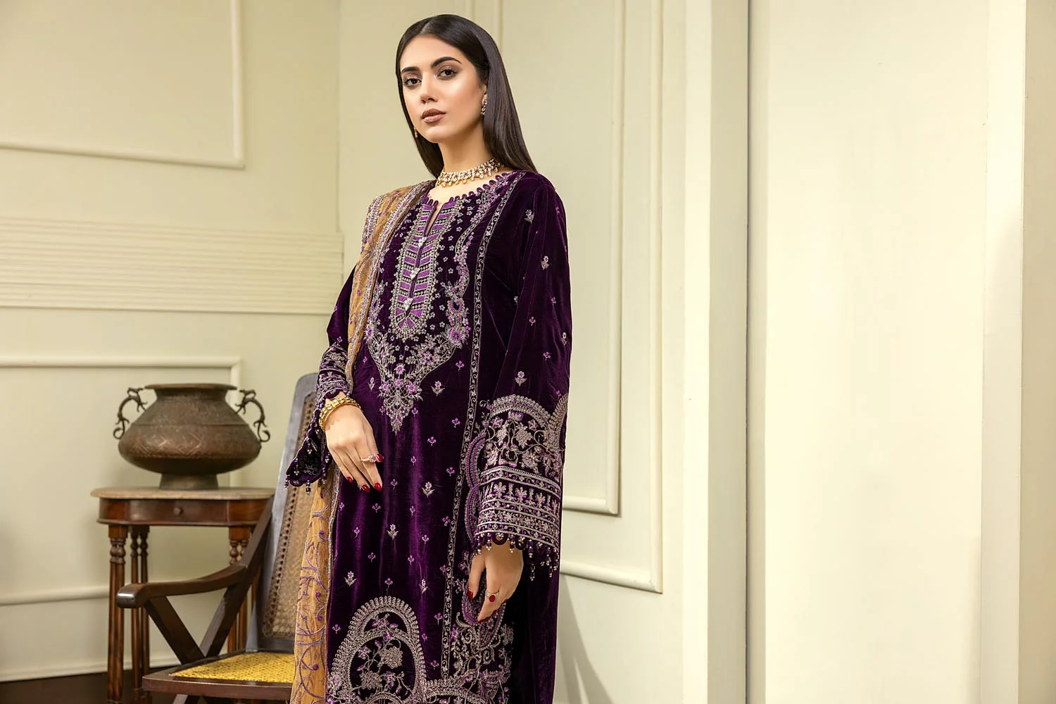 Palm Swill - Embroidered Velvet 3PC - Image 4