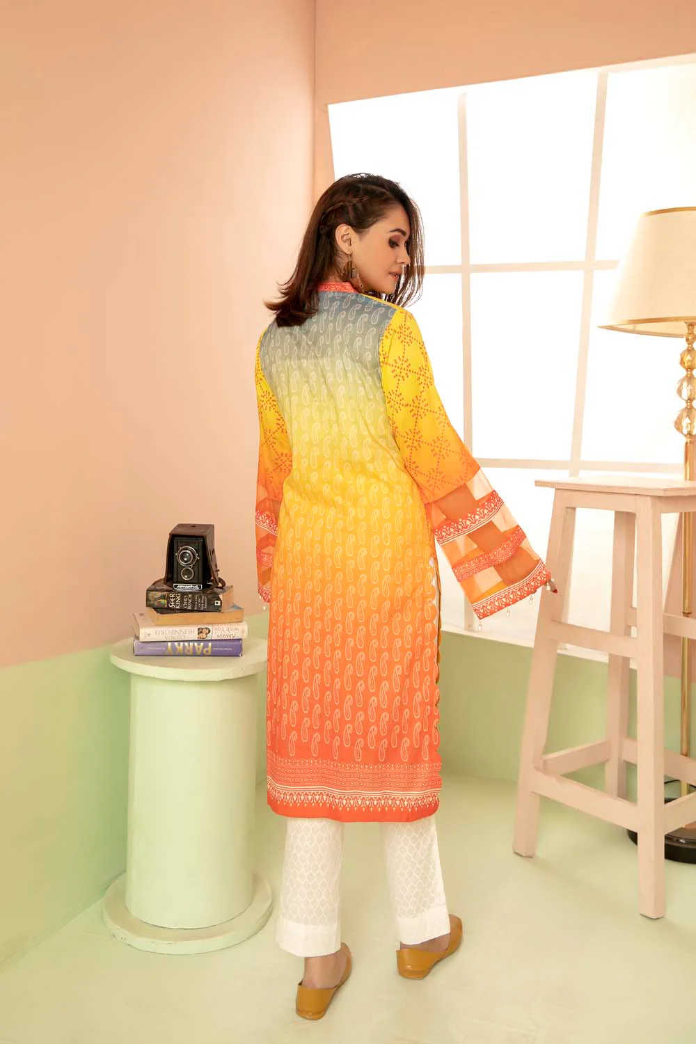 Pastel Orange - Printed Stitch Kurti - Image 2