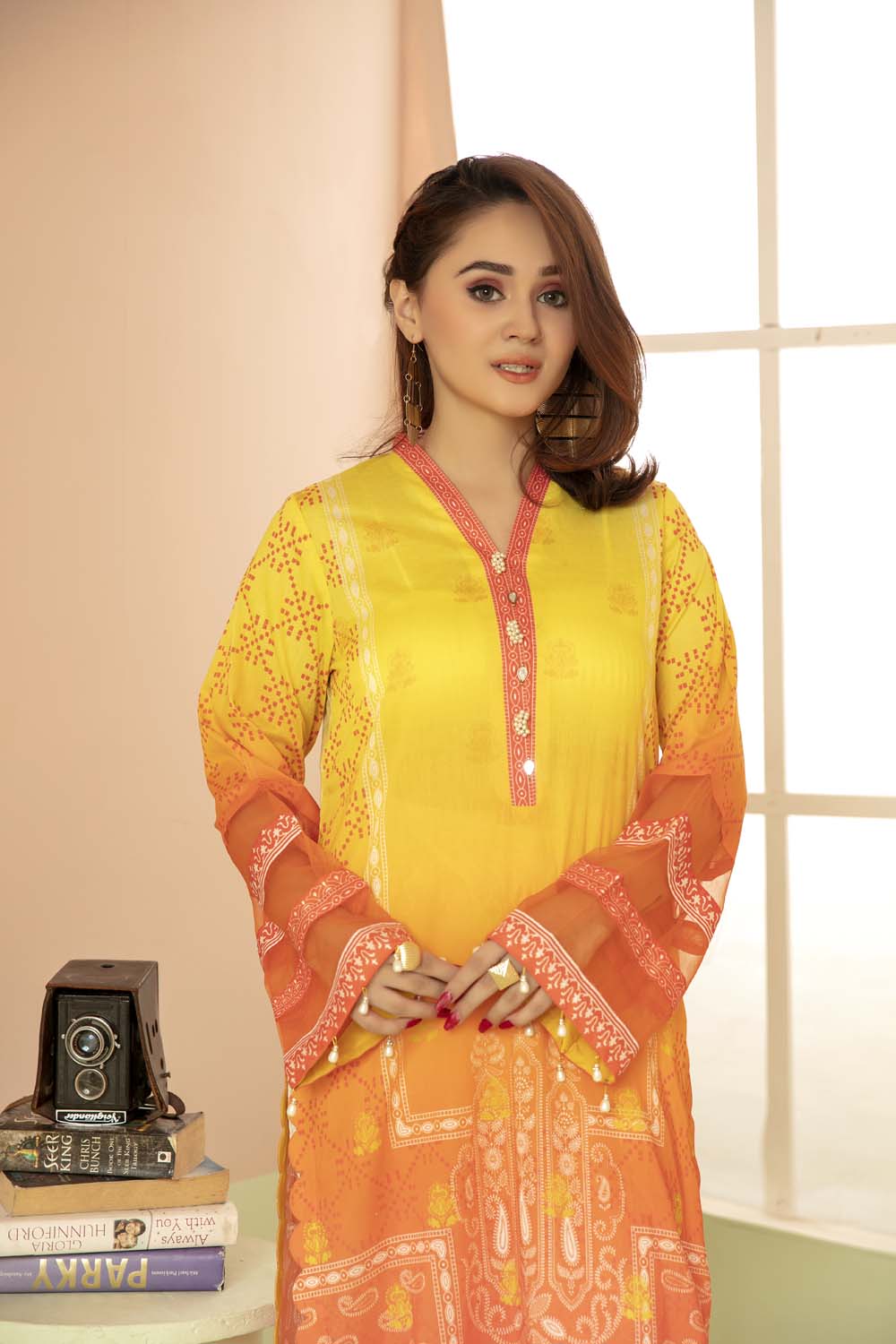 Pastel Orange - Printed Stitch Kurti - Image 3