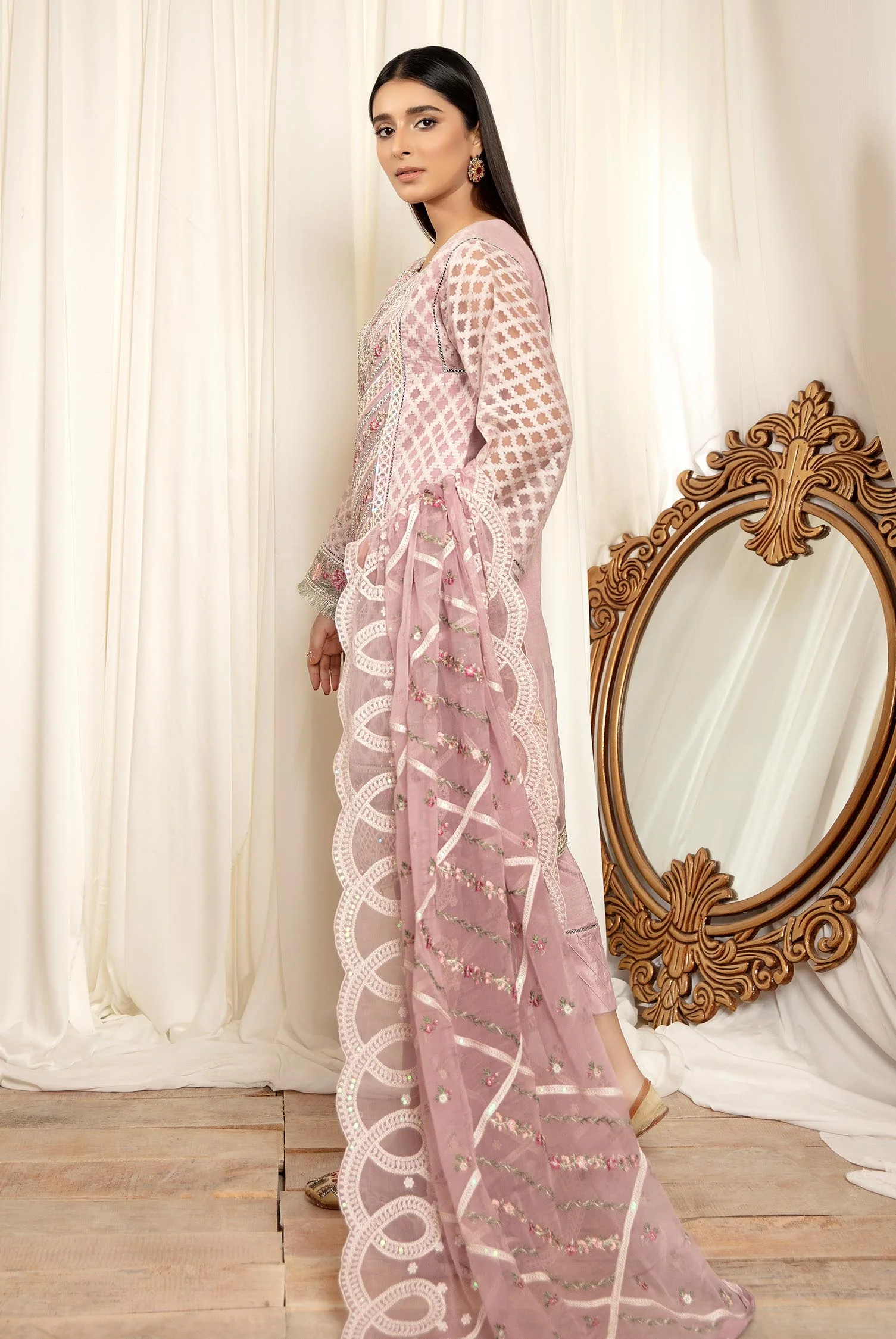 Flamingo - Stitched Embroidered Organza 3PC - Image 2