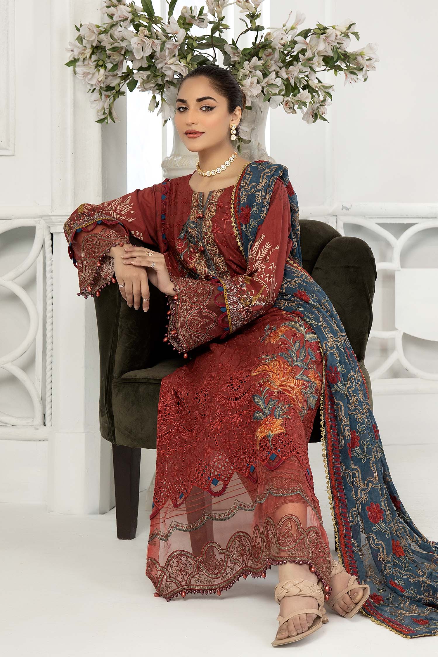 Persian Plum - Chikankari Lawn 3PC - Image 3