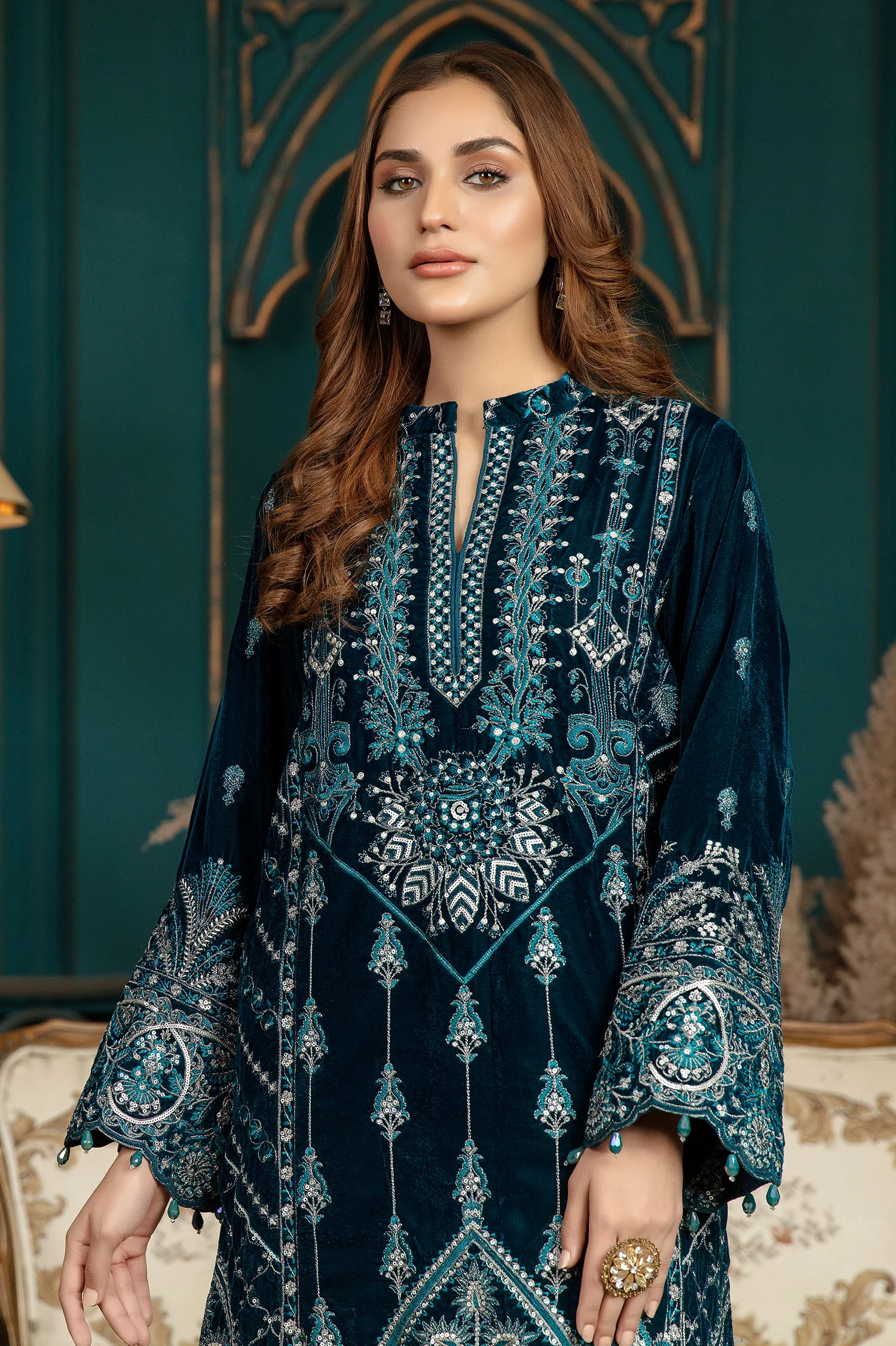 Piled - Stitched Embroidered Velvet 2PC - Image 3