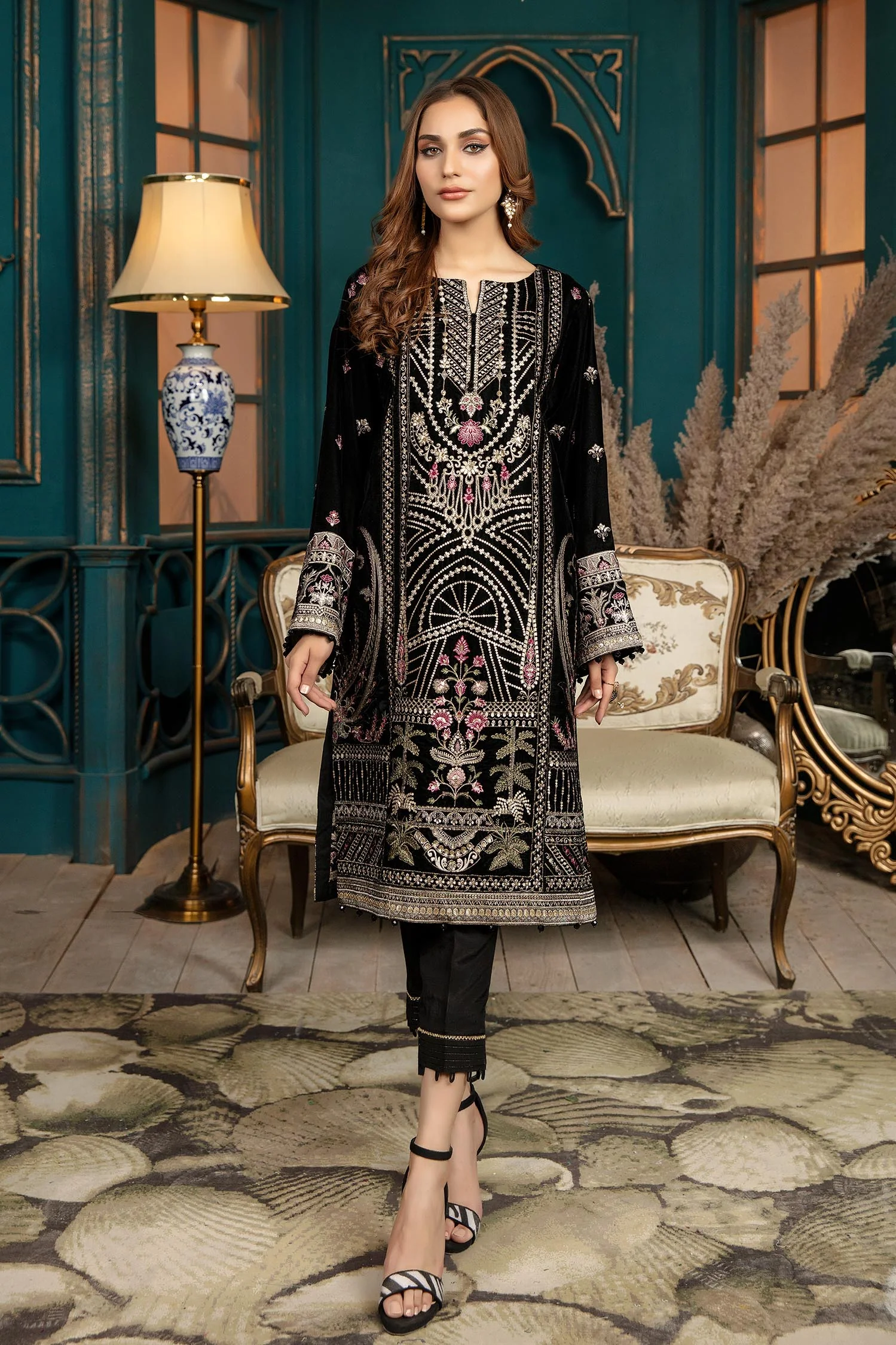 Piled - Stitched Embroidered Velvet 2PC