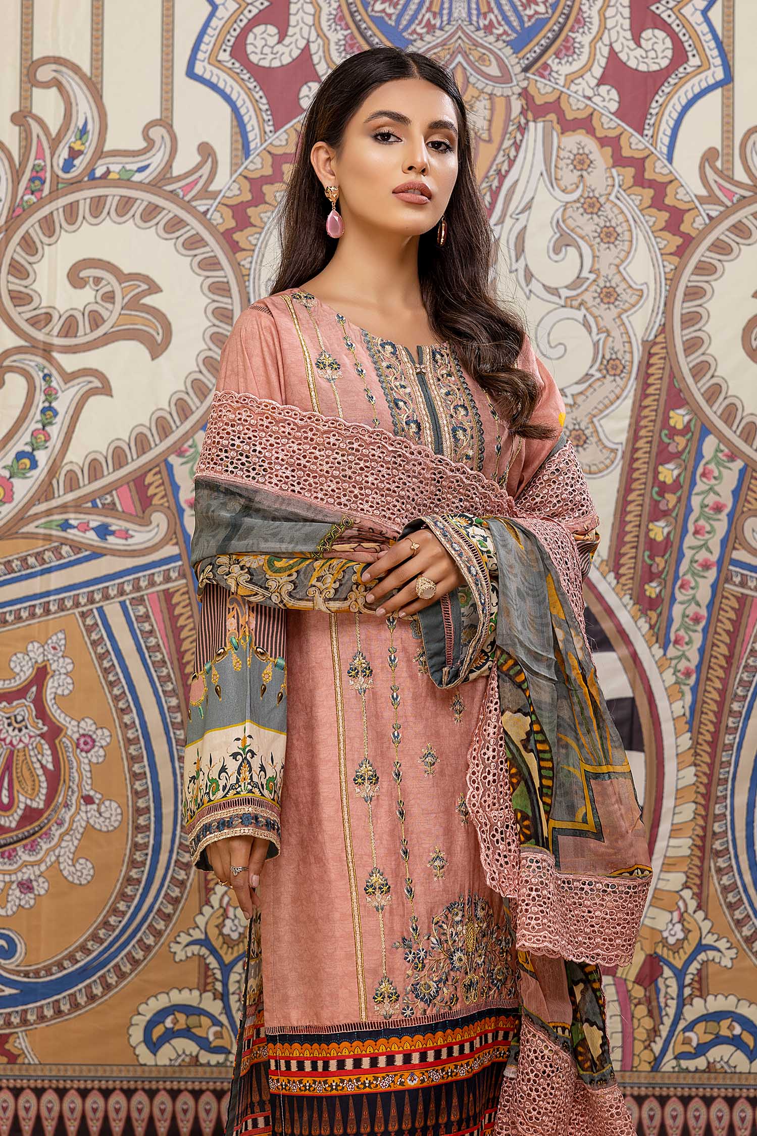 Pink Flower - Printed & Embroidered Lawn Pret 3PC - Image 3