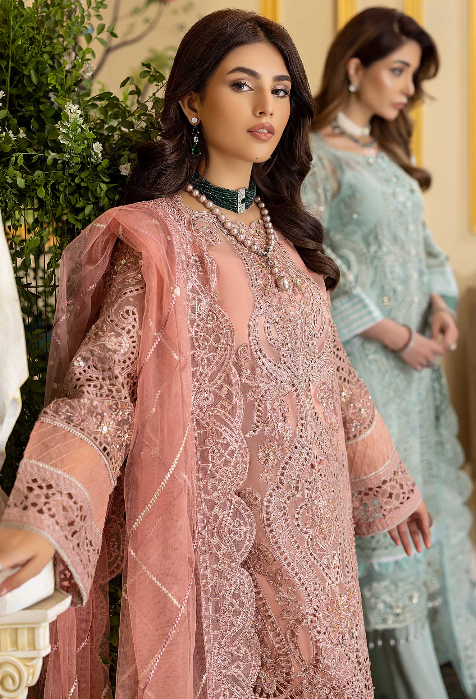 Pink Rosea - Embroidered Organza Stitched - Image 3