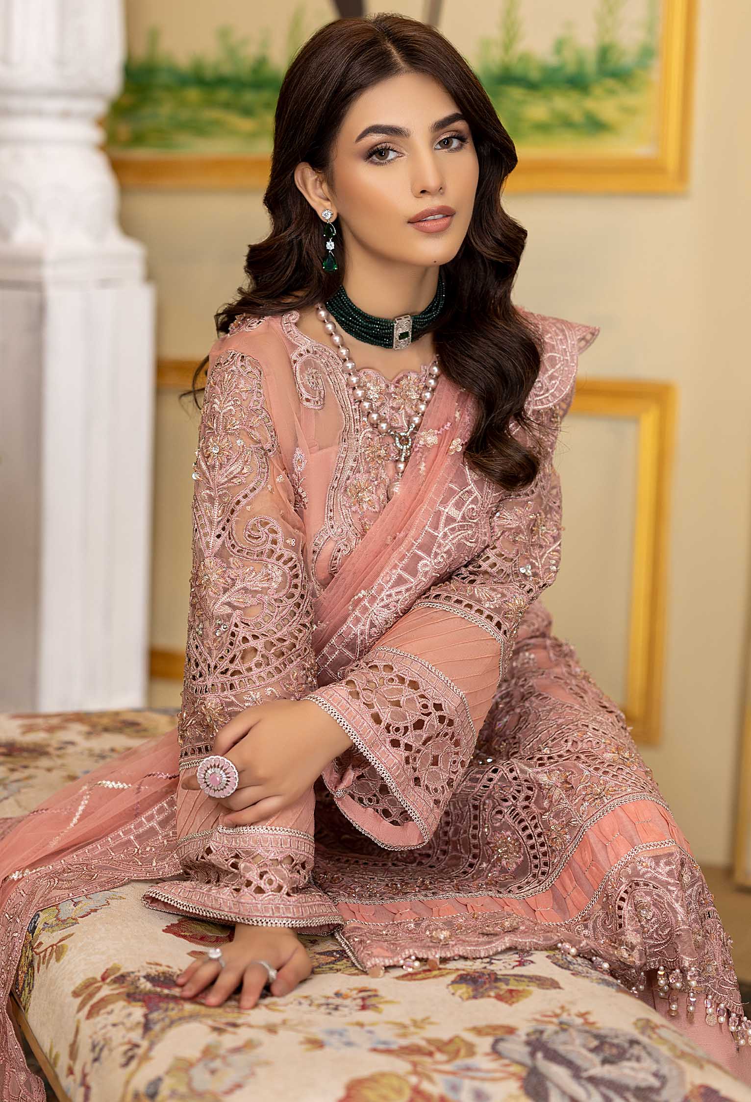 Pink Rosea - Embroidered Organza Stitched - Image 6