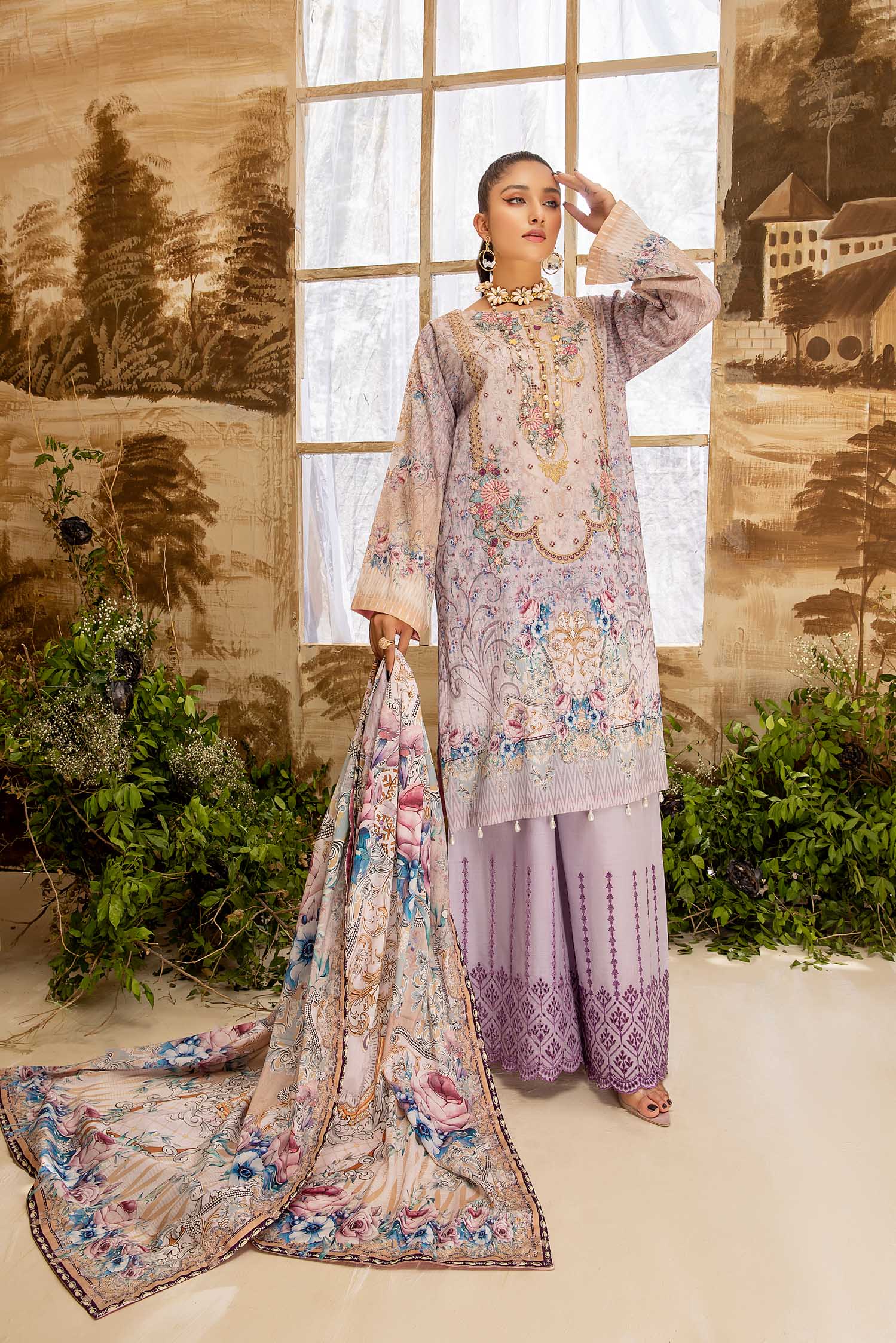 Pinkish Firm - Digital Printed And Embroidered Lawn 3PC - Image 2