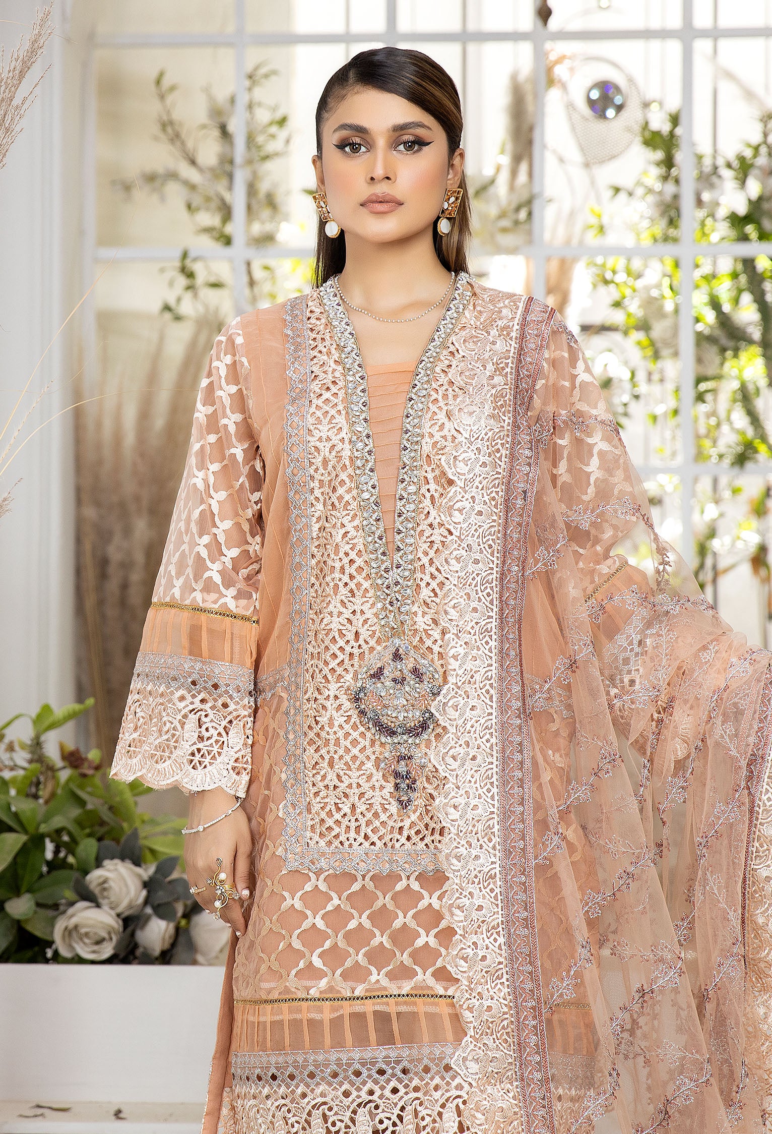 Pinkish Tan - Embroidered Organza Pret - Image 3