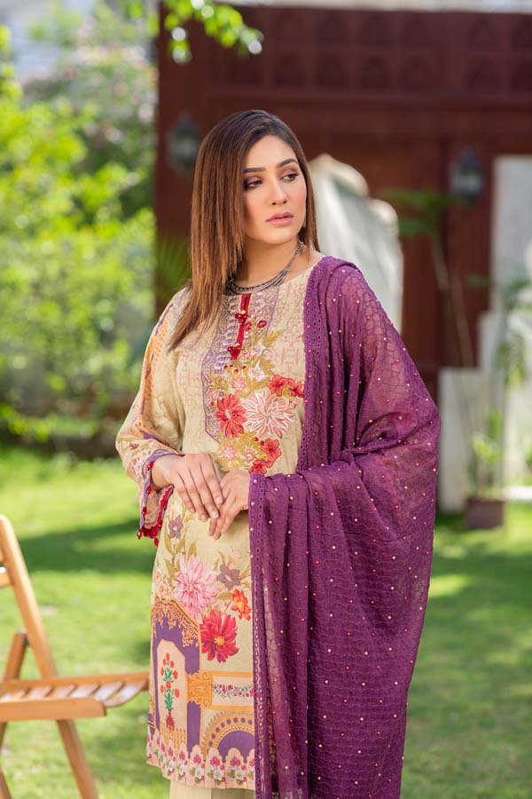 PRIMROSE – DIGITAL PRINTED LAWN 3 piece (UNSTITCH) - Image 3