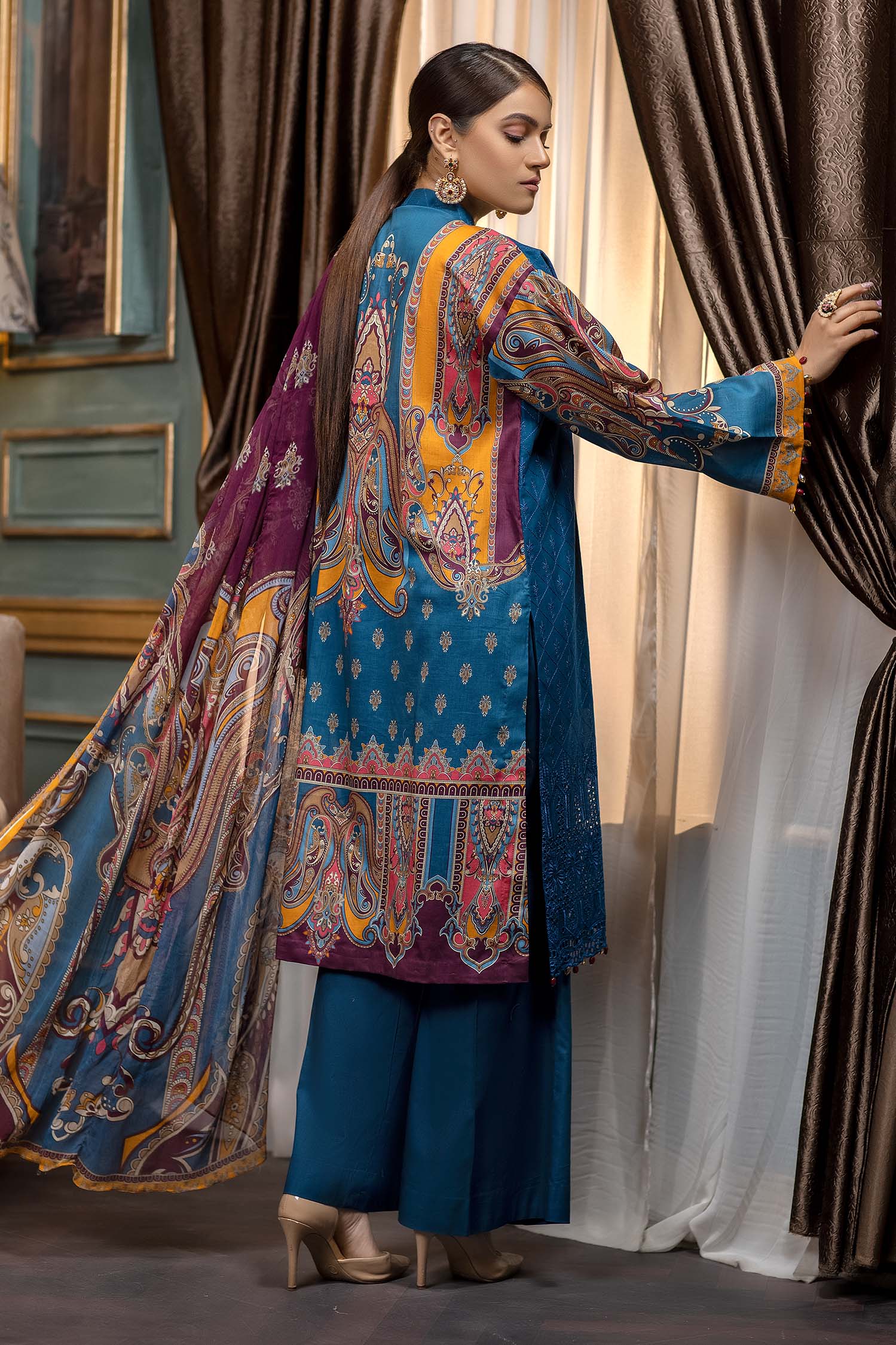 Prussian Blue - Stitched Printed & Embroidered Lawn - Image 2