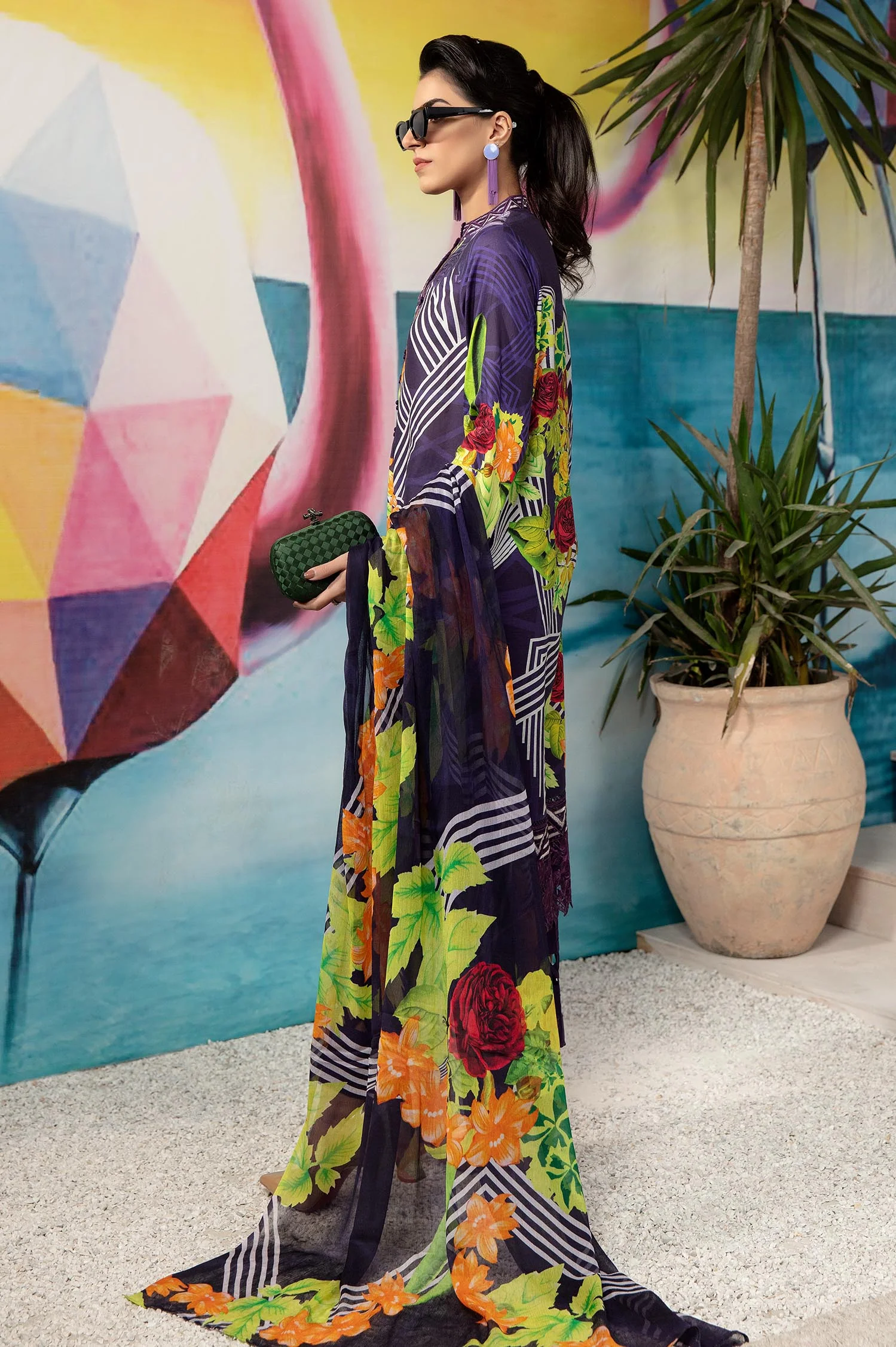 Purple Taupe - Printed & Embroidered Lawn 3PC - Image 3