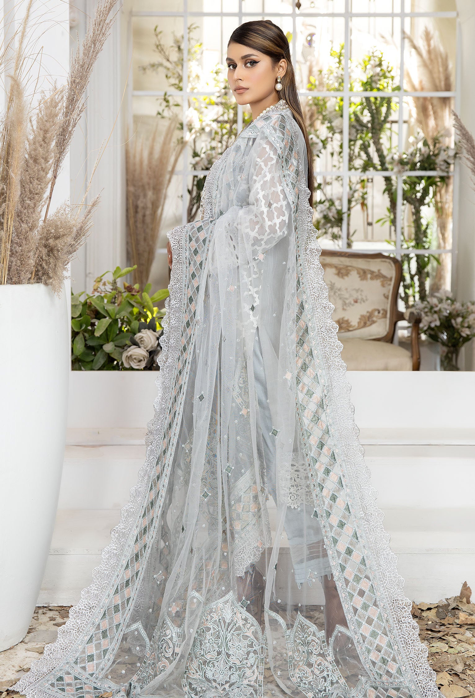 Quill Grey - Embroidered Organza Pret - Image 2