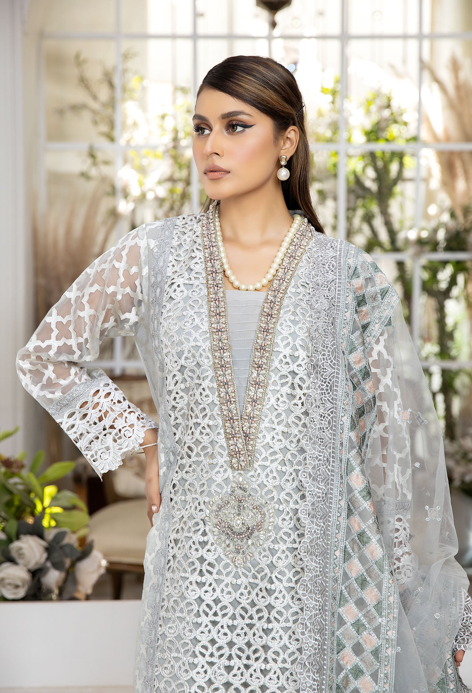 Quill Grey - Embroidered Organza Pret - Image 3