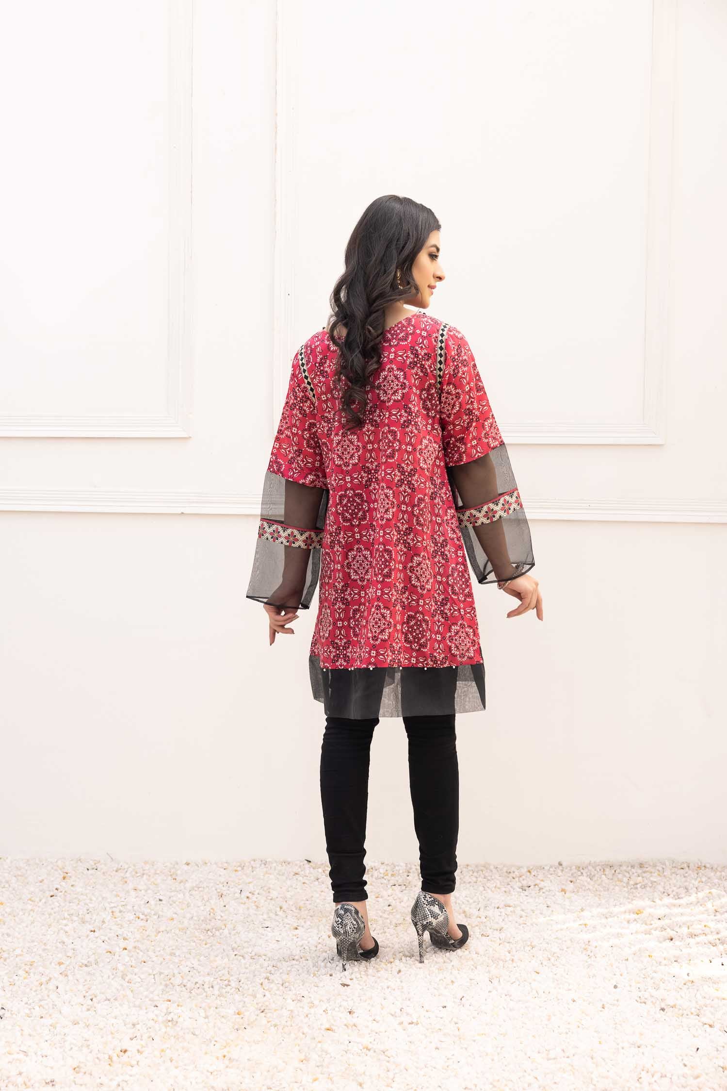 Radical Red - Digital Printed Stitched Lawn Kurti - Image 2