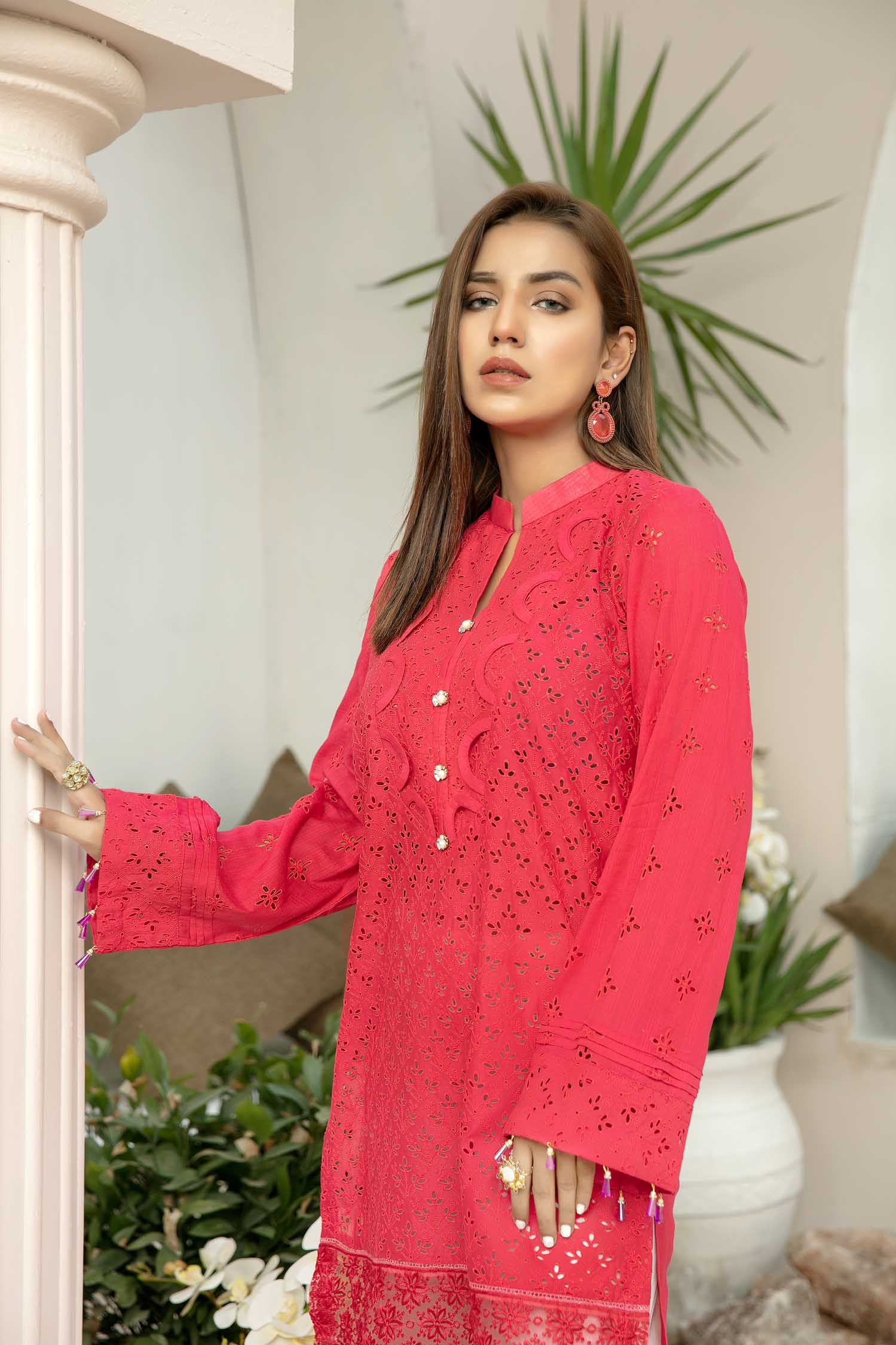Raspberry - Embroidered Schiflli Lawn Stitched - Image 3