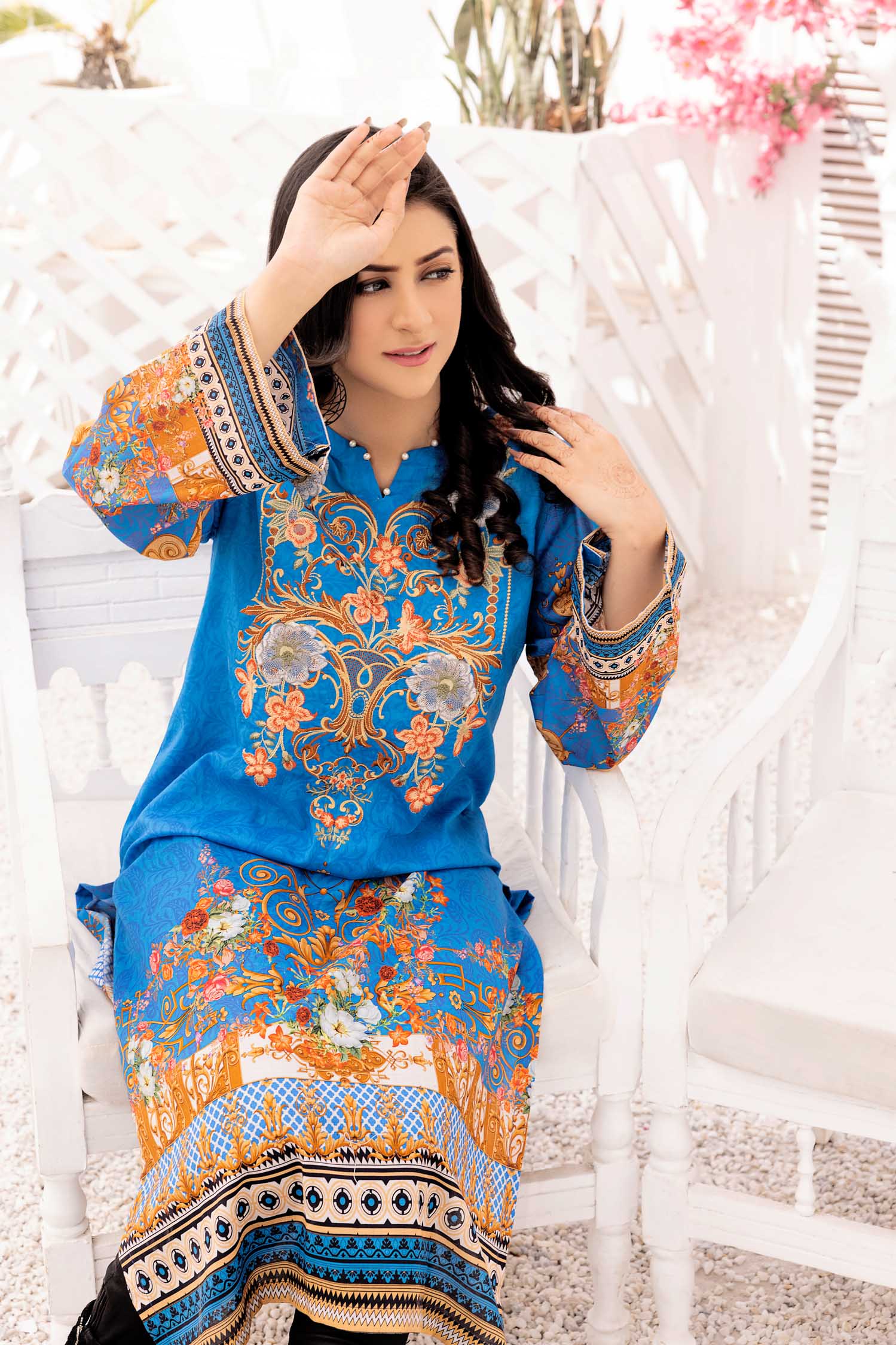 Raziel Blue - Digital Printed Stitched Lawn Kurti - Image 3