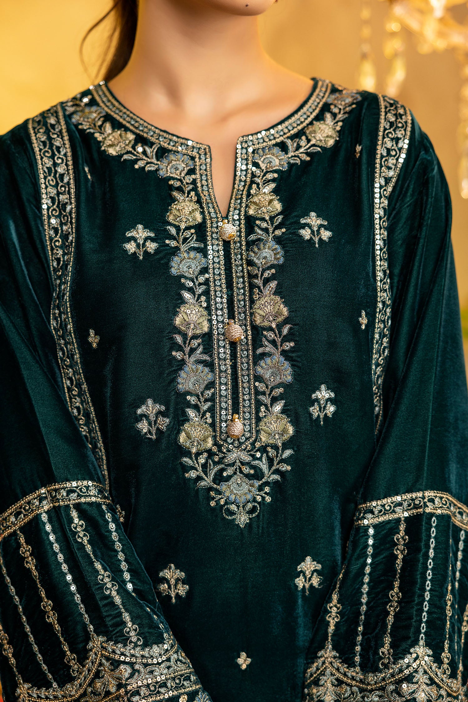 Razzle Green - Embroidered Velvet Stitched 2PC - Image 2