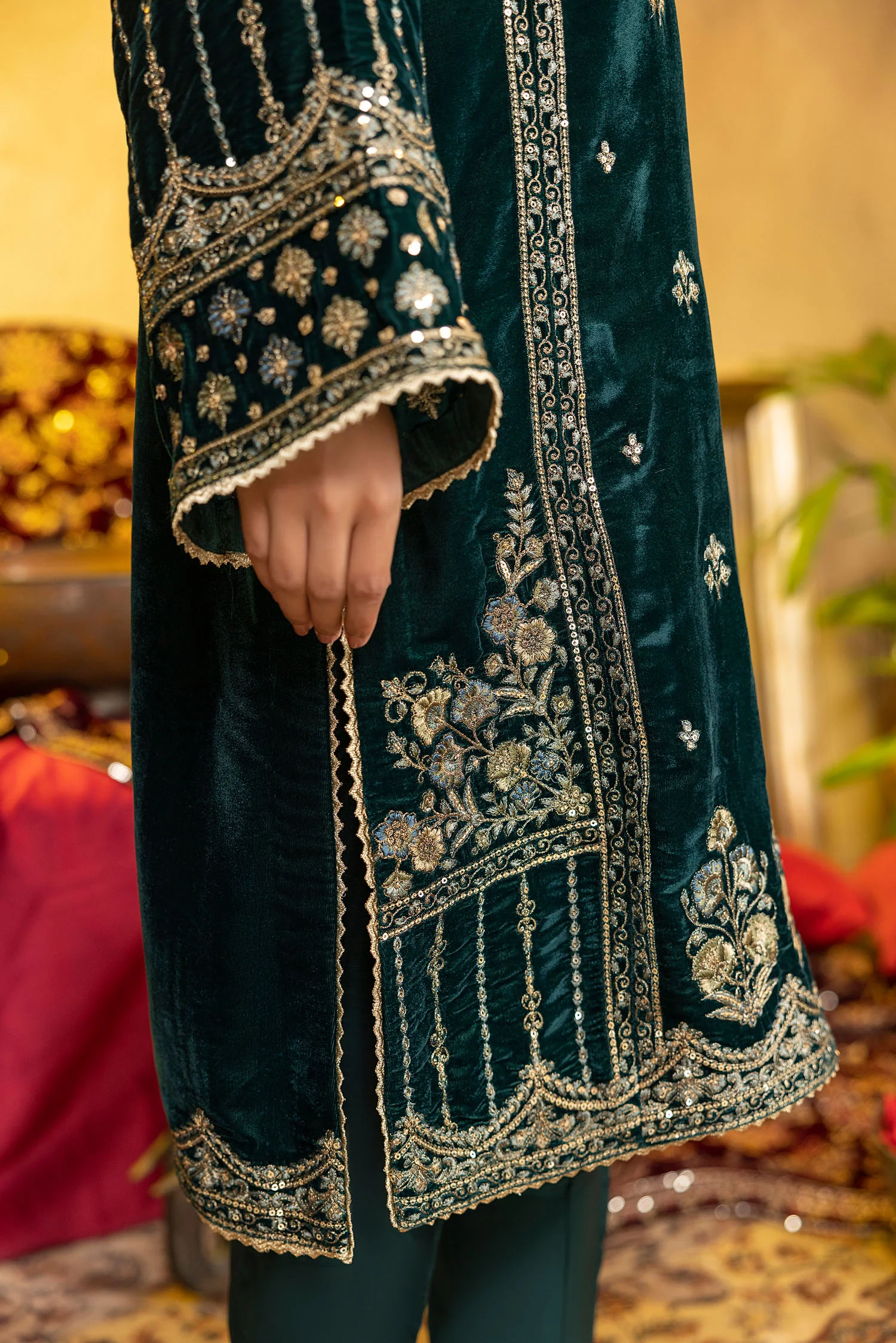 Razzle Green - Embroidered Velvet Stitched 2PC - Image 5