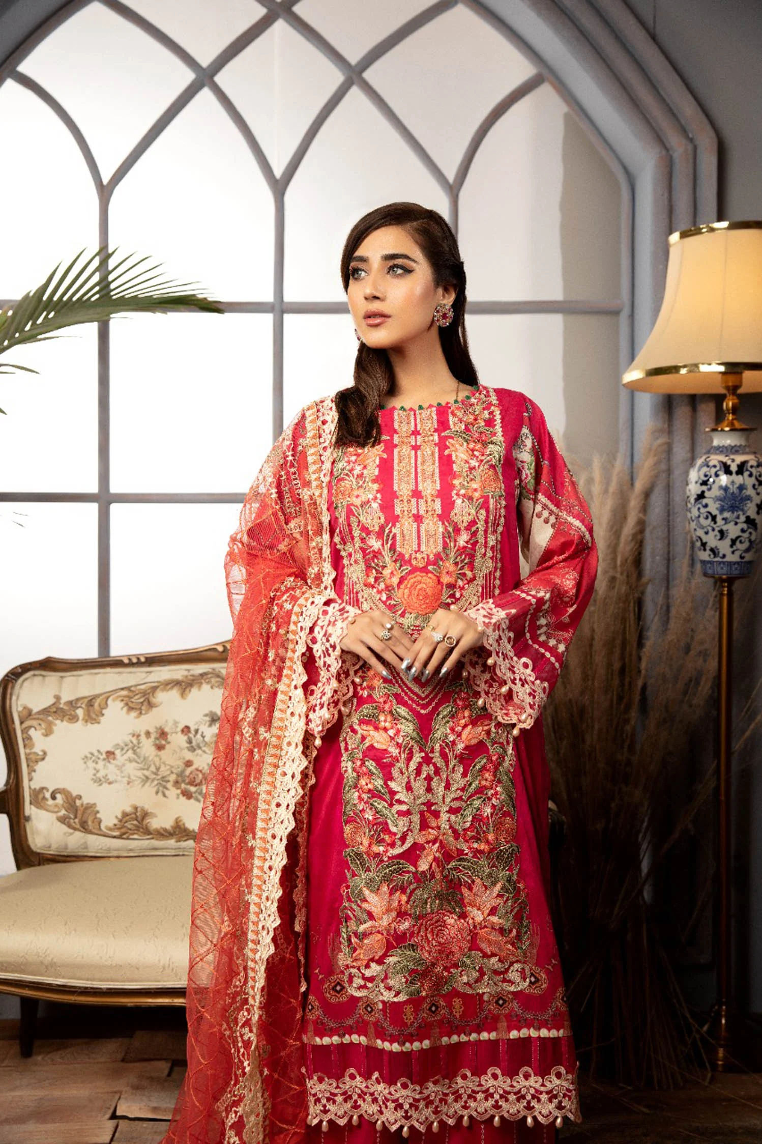Razzle Red - Digital Printed & Schiffli Embroidered Lawn 3PC - Image 3