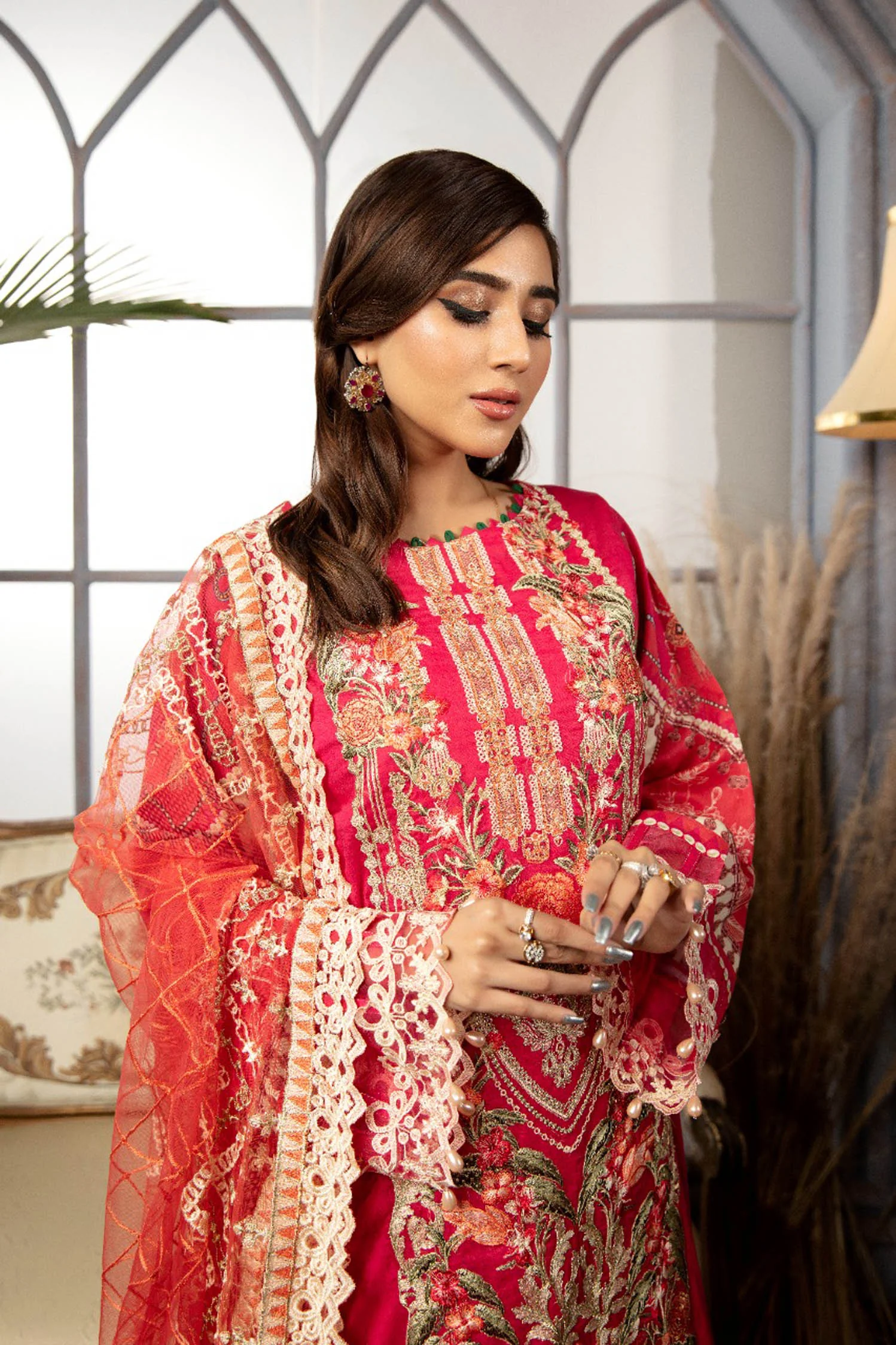 Razzle Red - Digital Printed & Schiffli Embroidered Lawn 3PC - Image 4