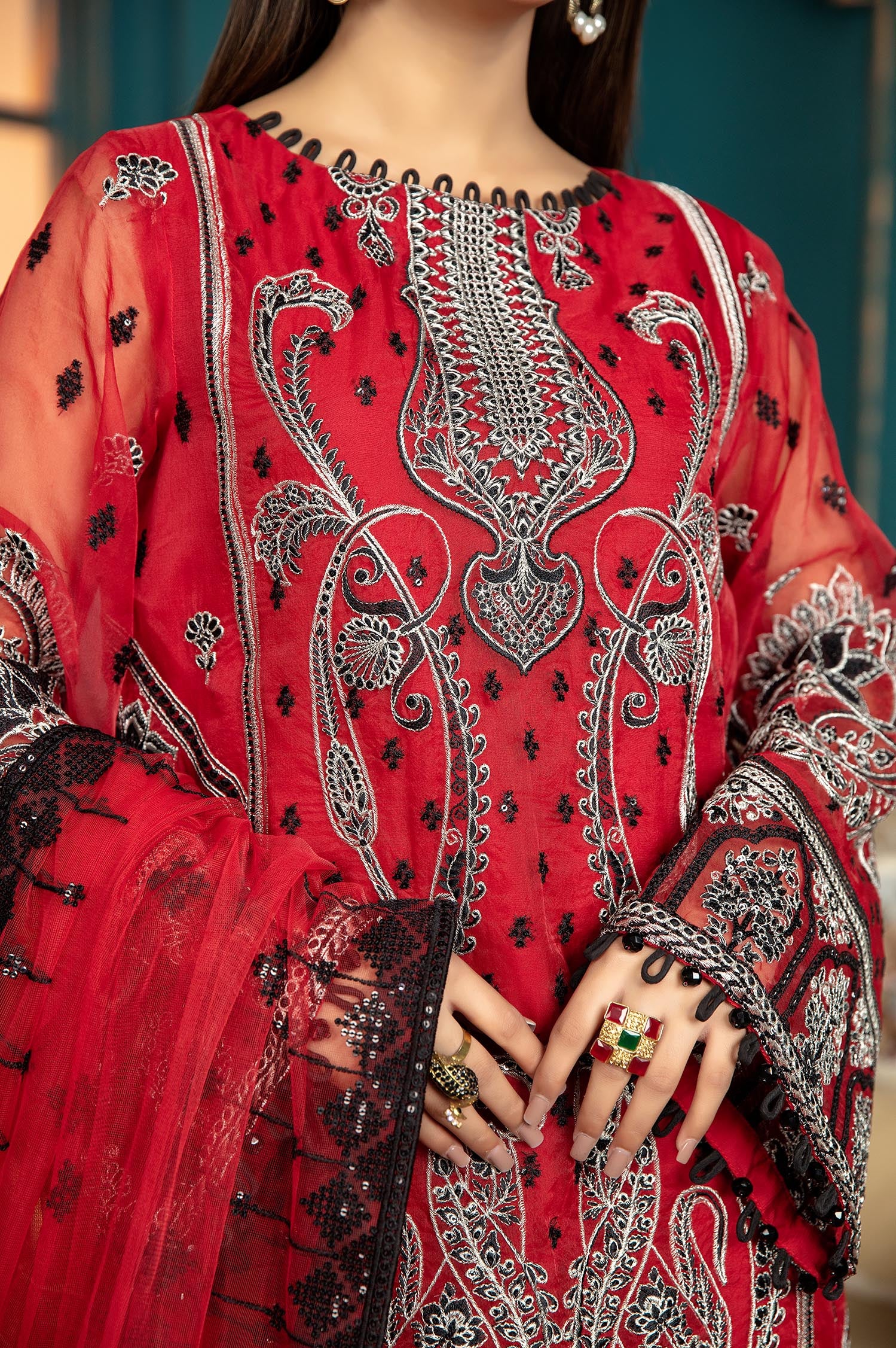 Red Wine - Luxury Pret 4PC - Image 5