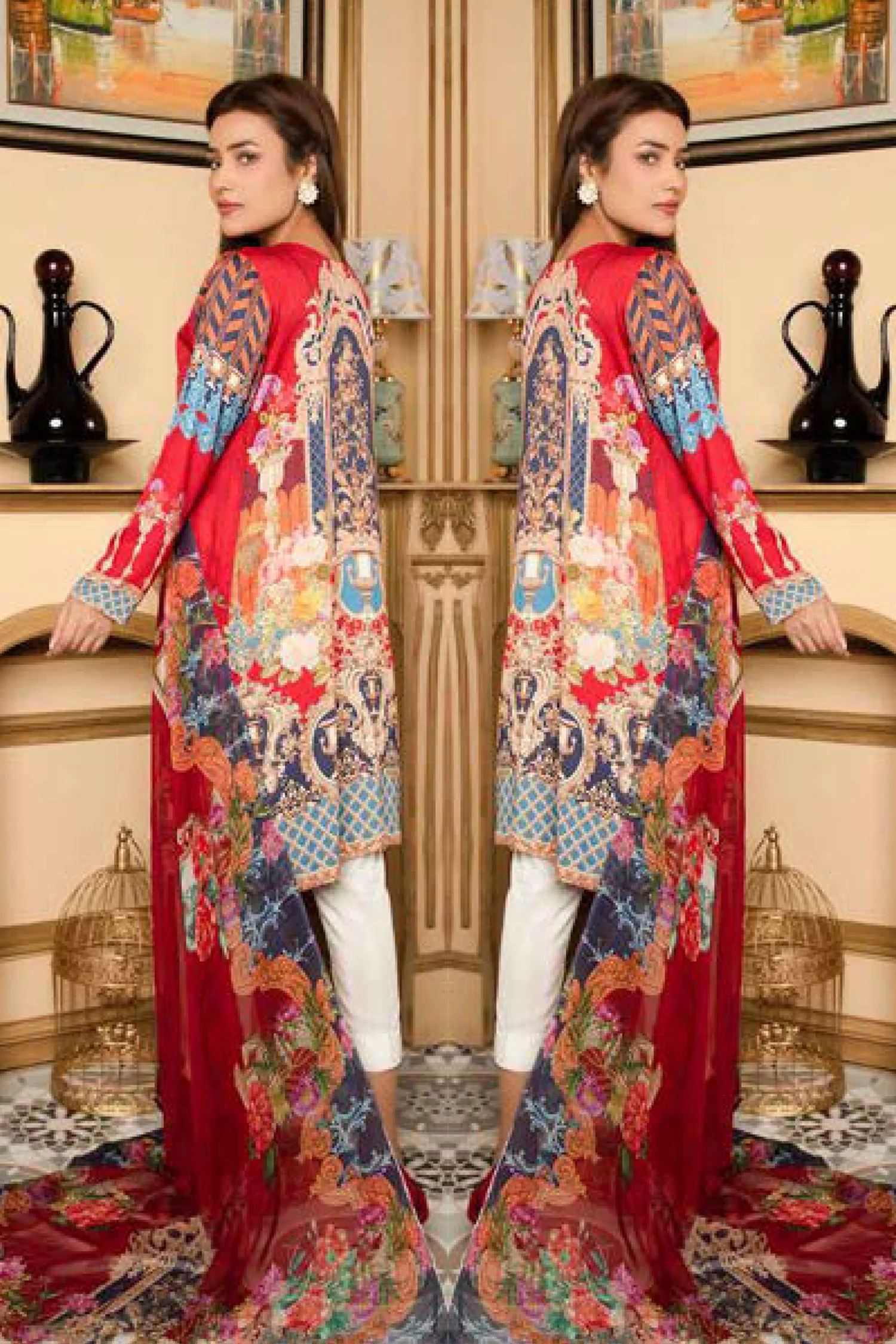 Redim - Digital Printed and Embroidered Linen 3PC - Image 2
