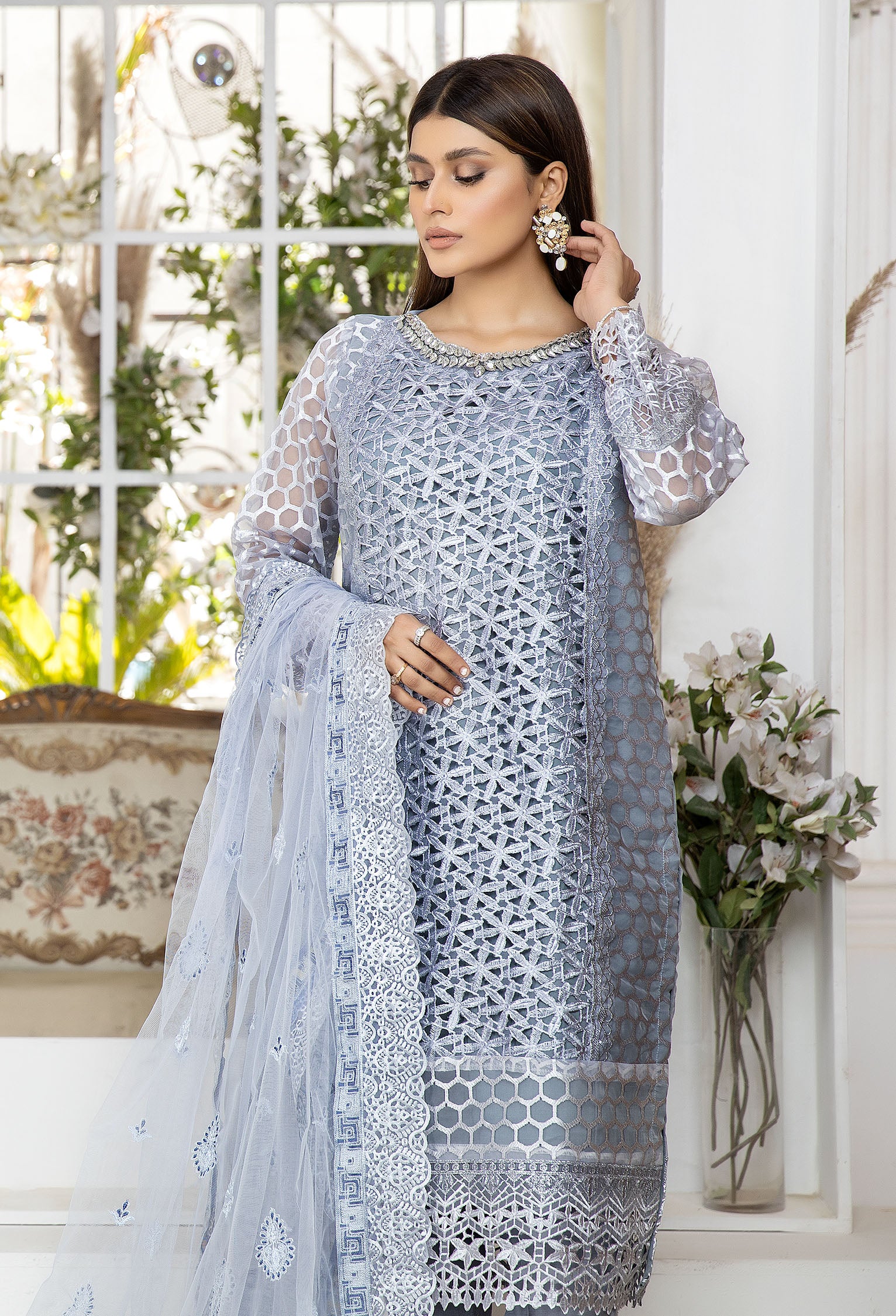 Regent Grey - Embroidered Organza Pret - Image 3