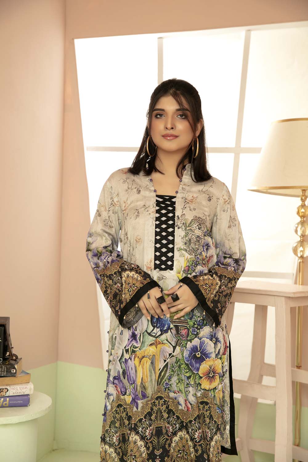 Rich Grey - Printed Stitch Kurti - Image 2