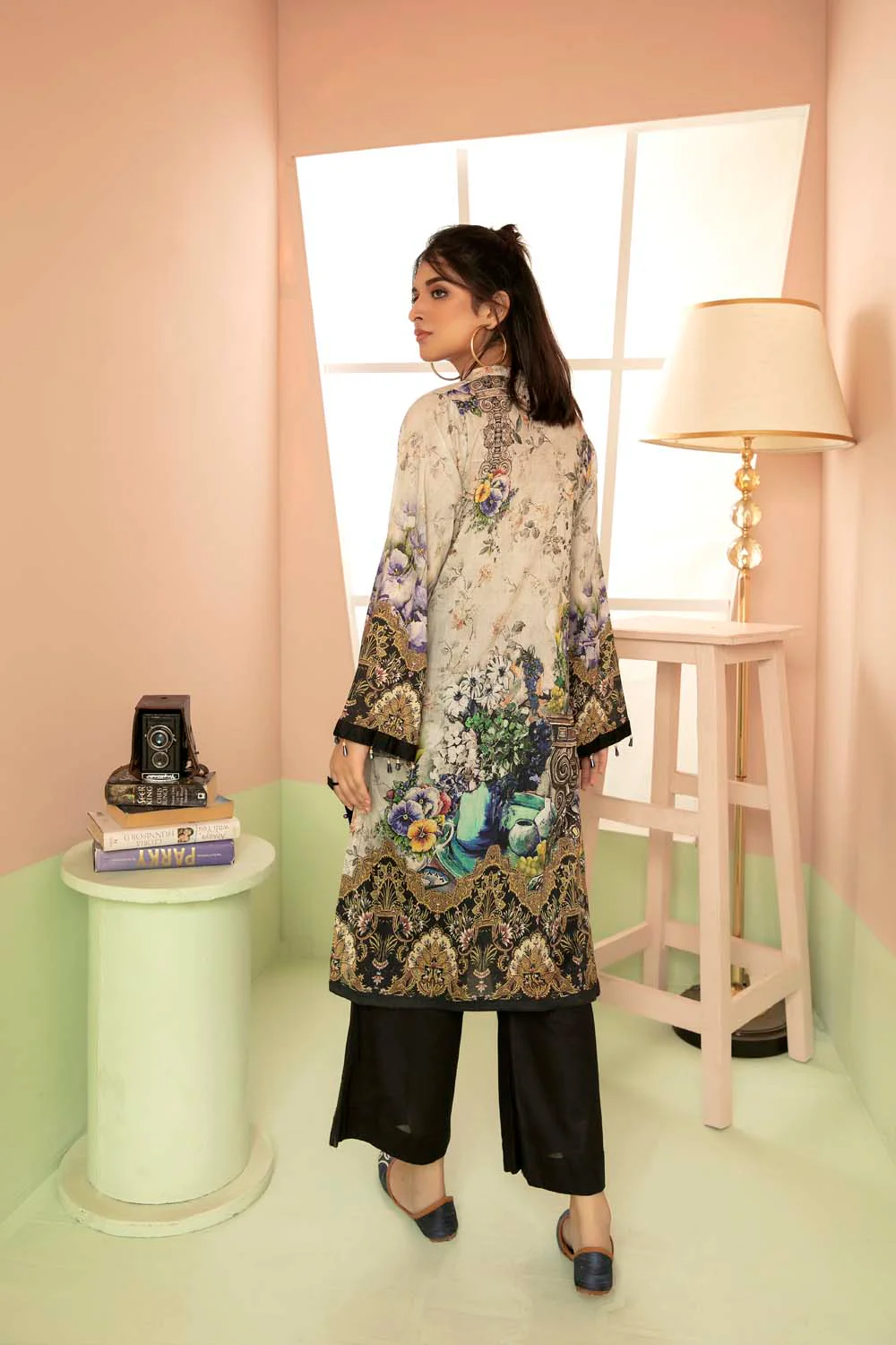 Rich Grey - Printed Stitch Kurti - Image 3