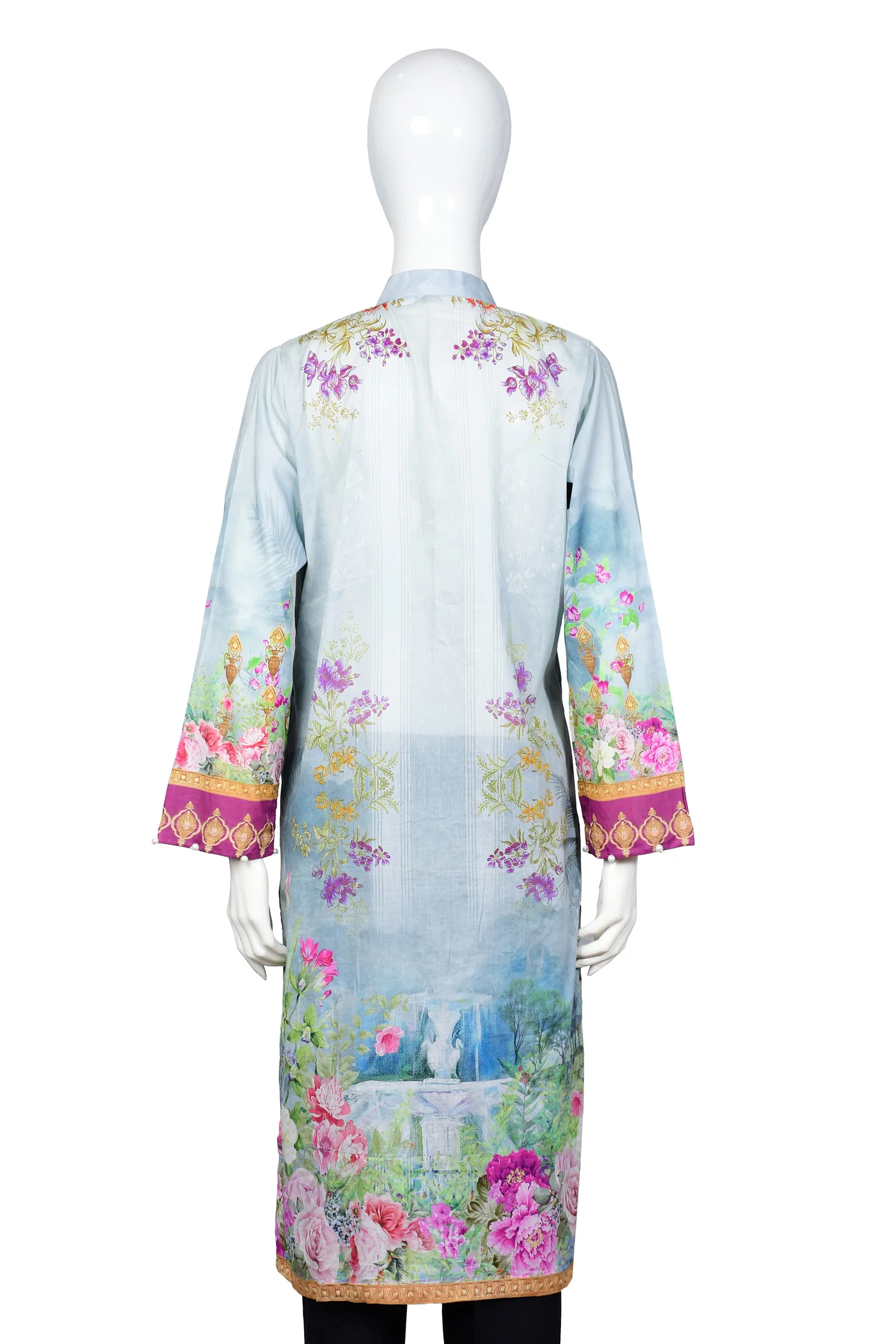 Rose Blue - Digital Embroidered Stitched Lawn Kurti - Image 3