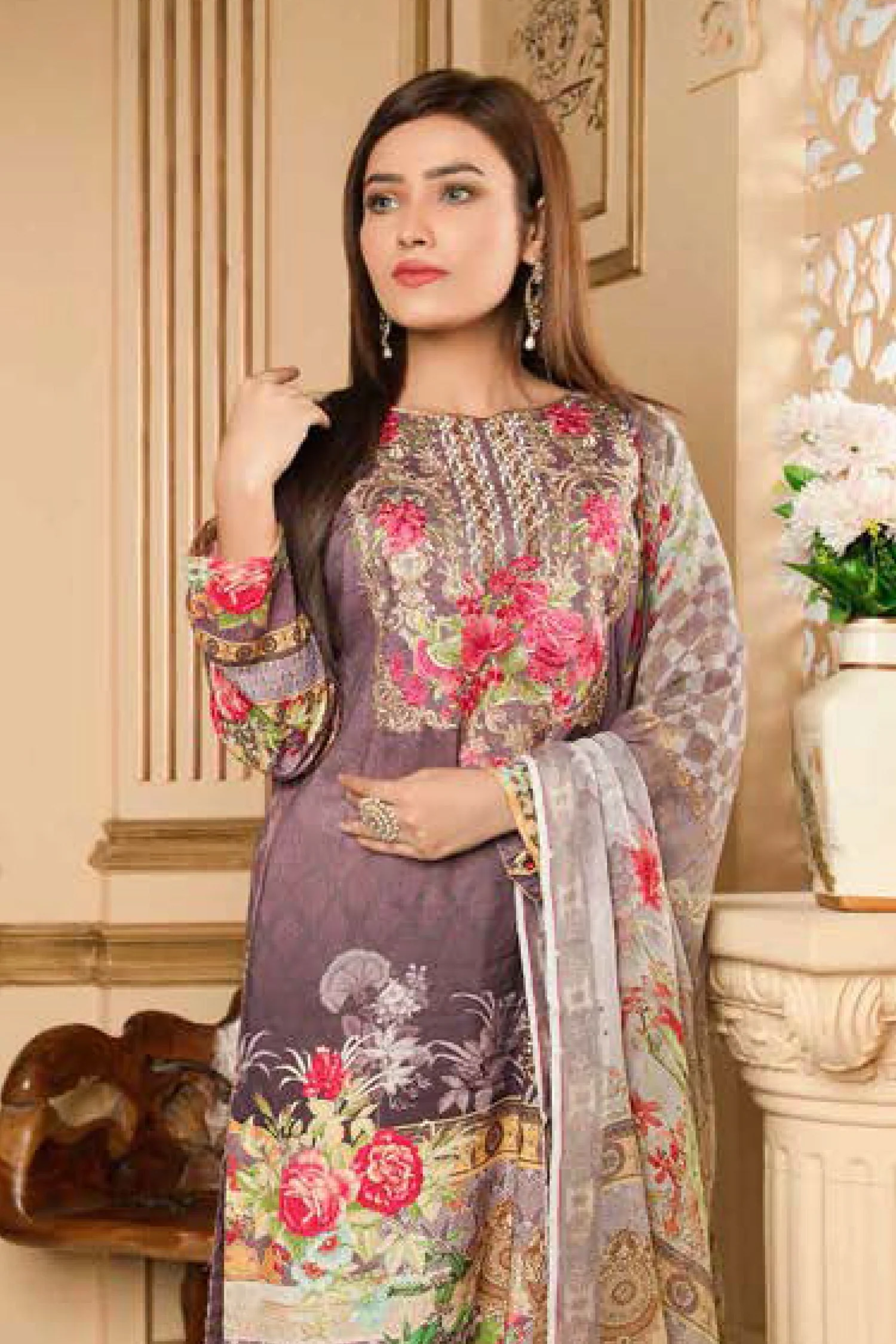 Salmond - Digital Printed and Embroidered Linen 3PC - Image 2
